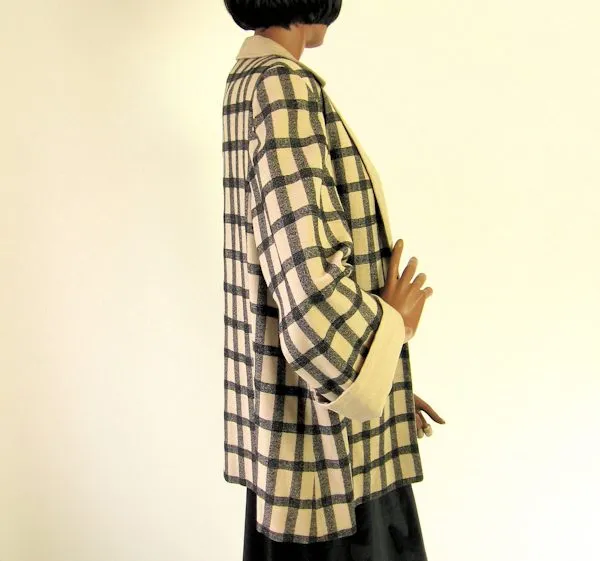 50s Swing Jacket Women's Vintage Windowpane Plaid M/L VFG Wm Block