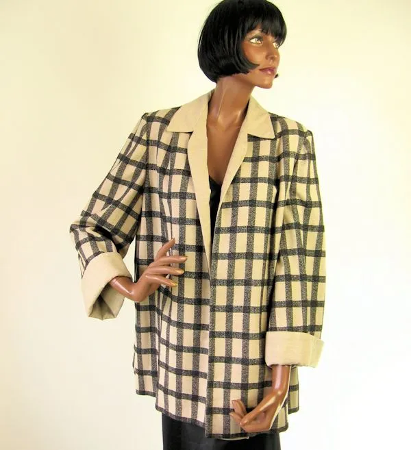 50s Swing Jacket Women's Vintage Windowpane Plaid M/L VFG Wm Block