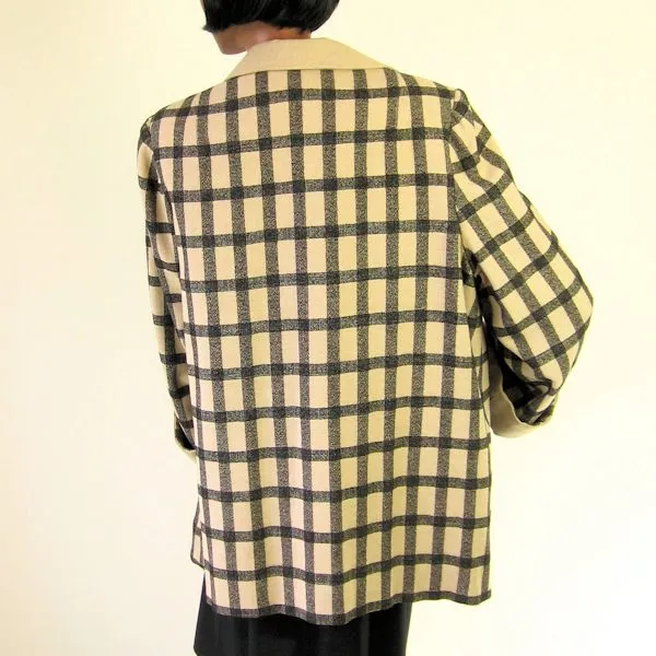 50s Swing Jacket Women's Vintage Windowpane Plaid M/L VFG Wm Block
