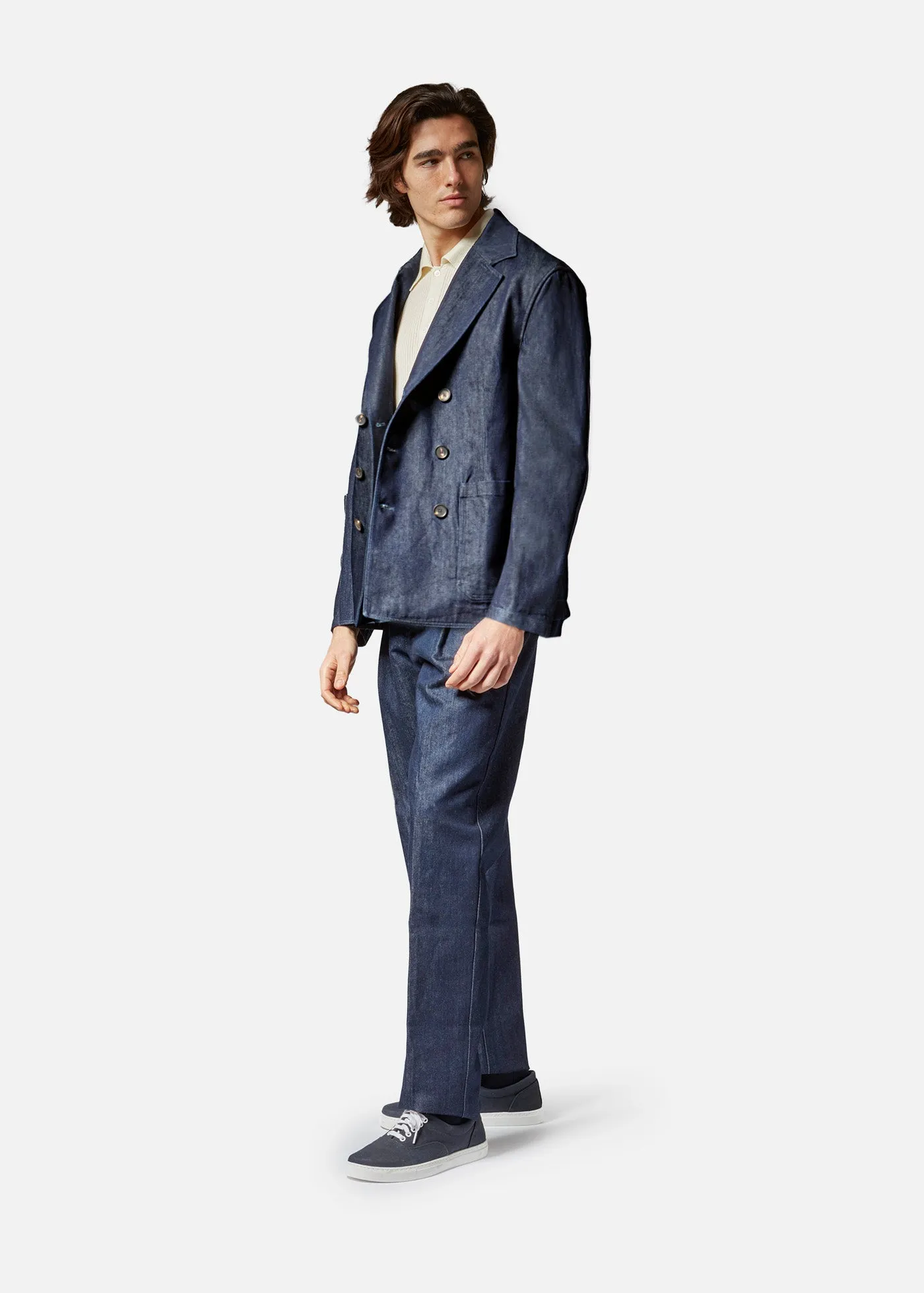 AANSONIA DENIM DOUBLE BREASTED BLAZER