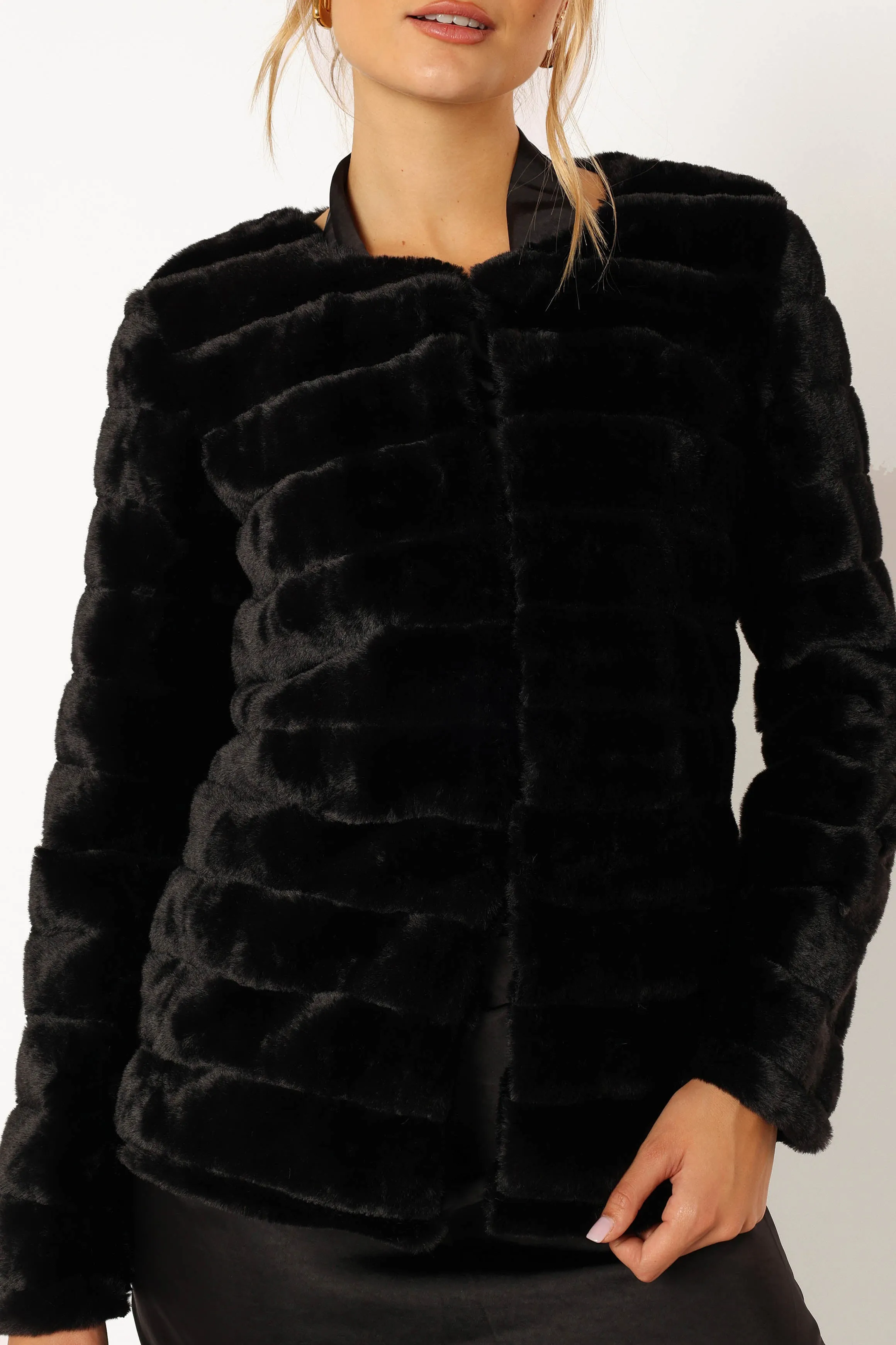 Aylin Channel Faux Fur Jacket - Black
