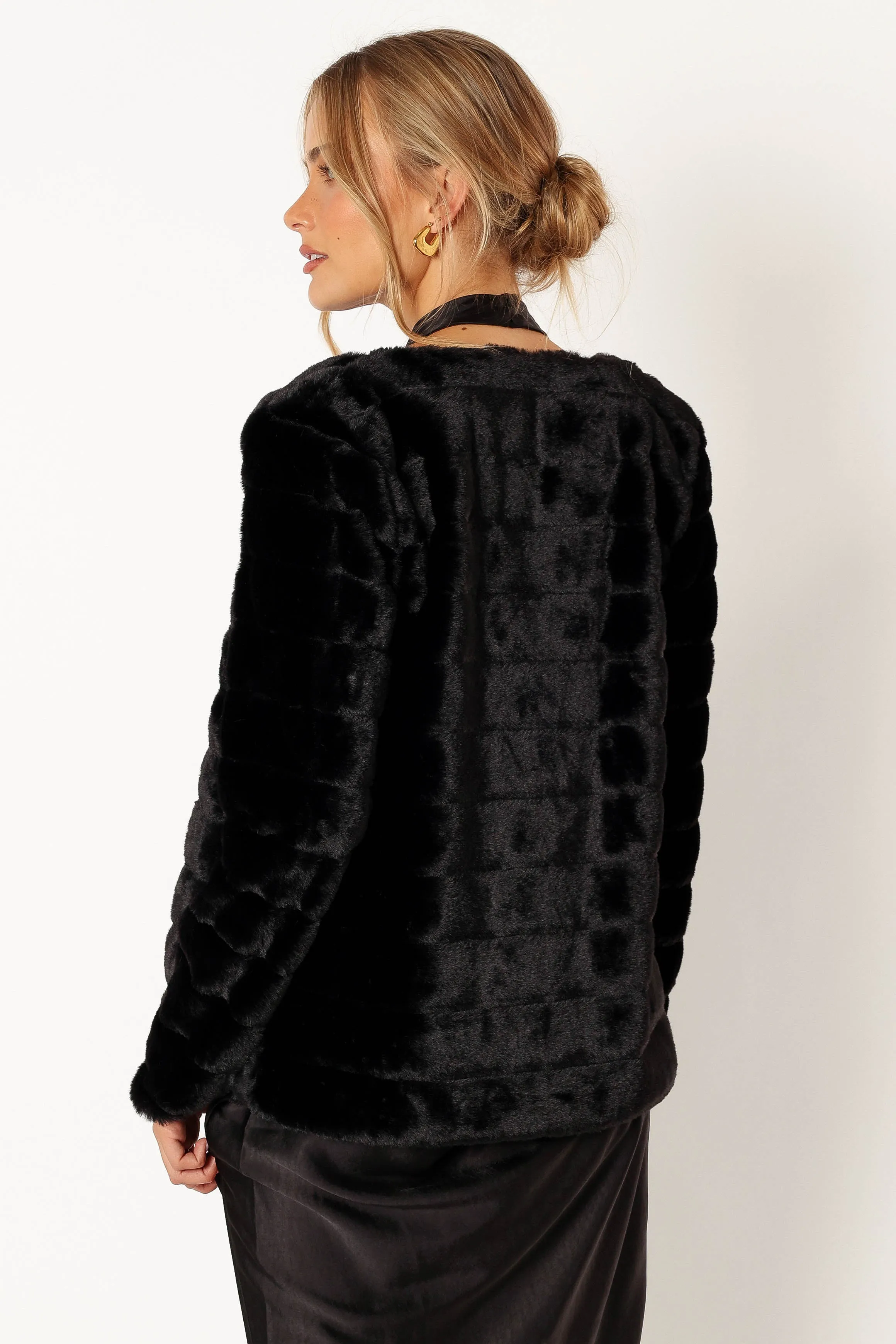 Aylin Channel Faux Fur Jacket - Black