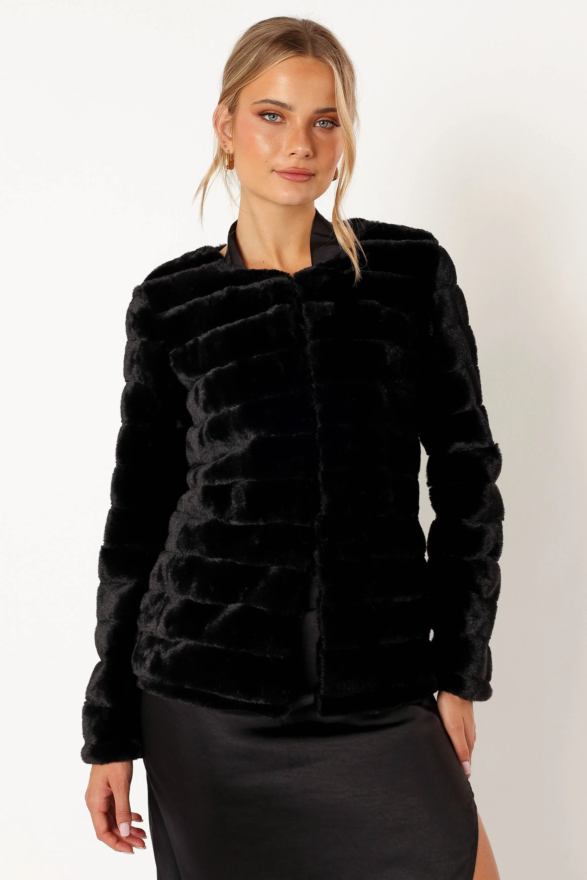 Aylin Channel Faux Fur Jacket - Black