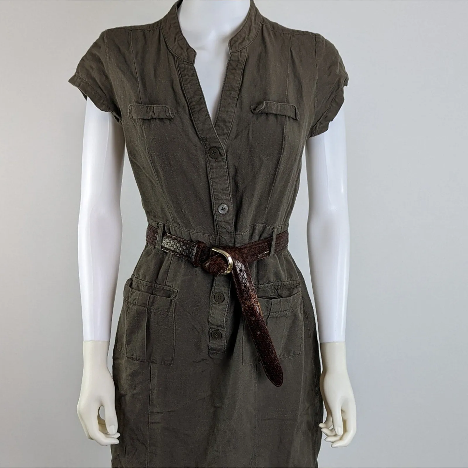Banana Republic Safari Army Green Cargo Dress 8