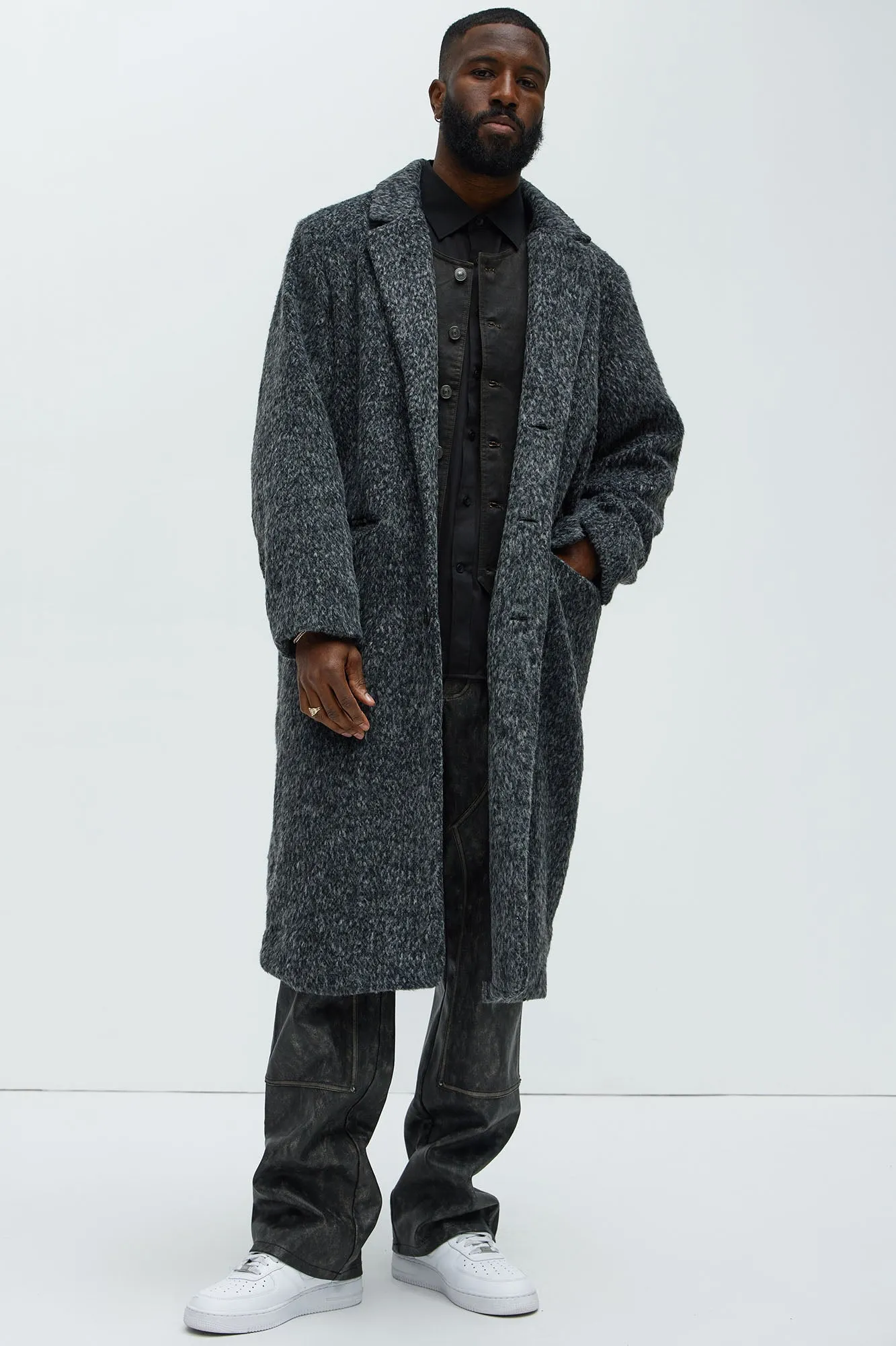 Been A Year Mohair Relaxed Long Coat - Black