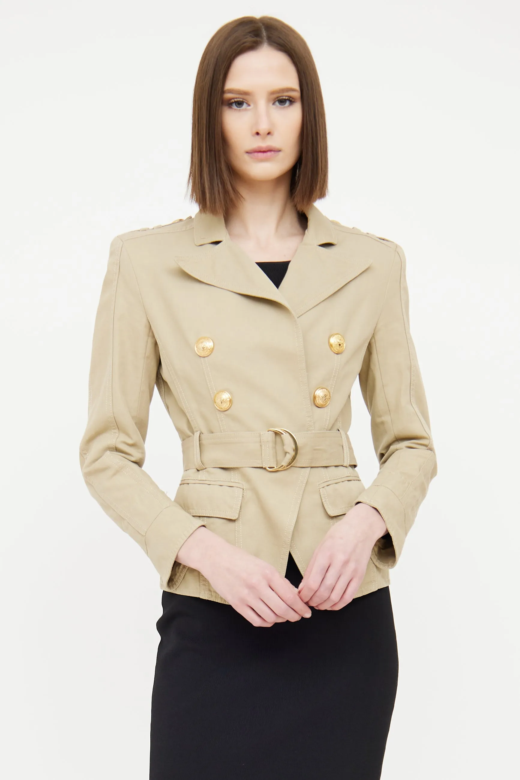 Beige Double Belted Safari Jacket