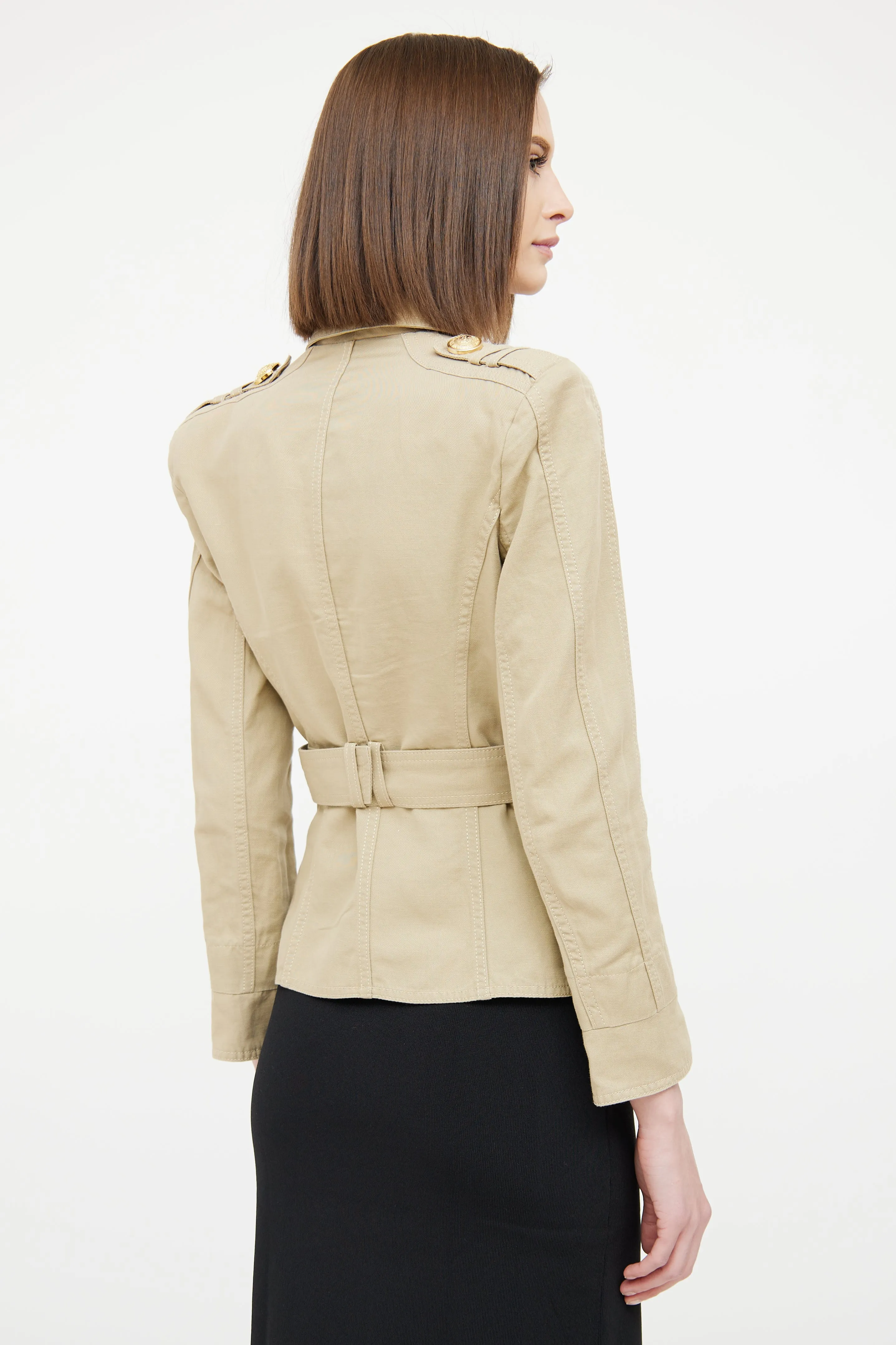 Beige Double Belted Safari Jacket