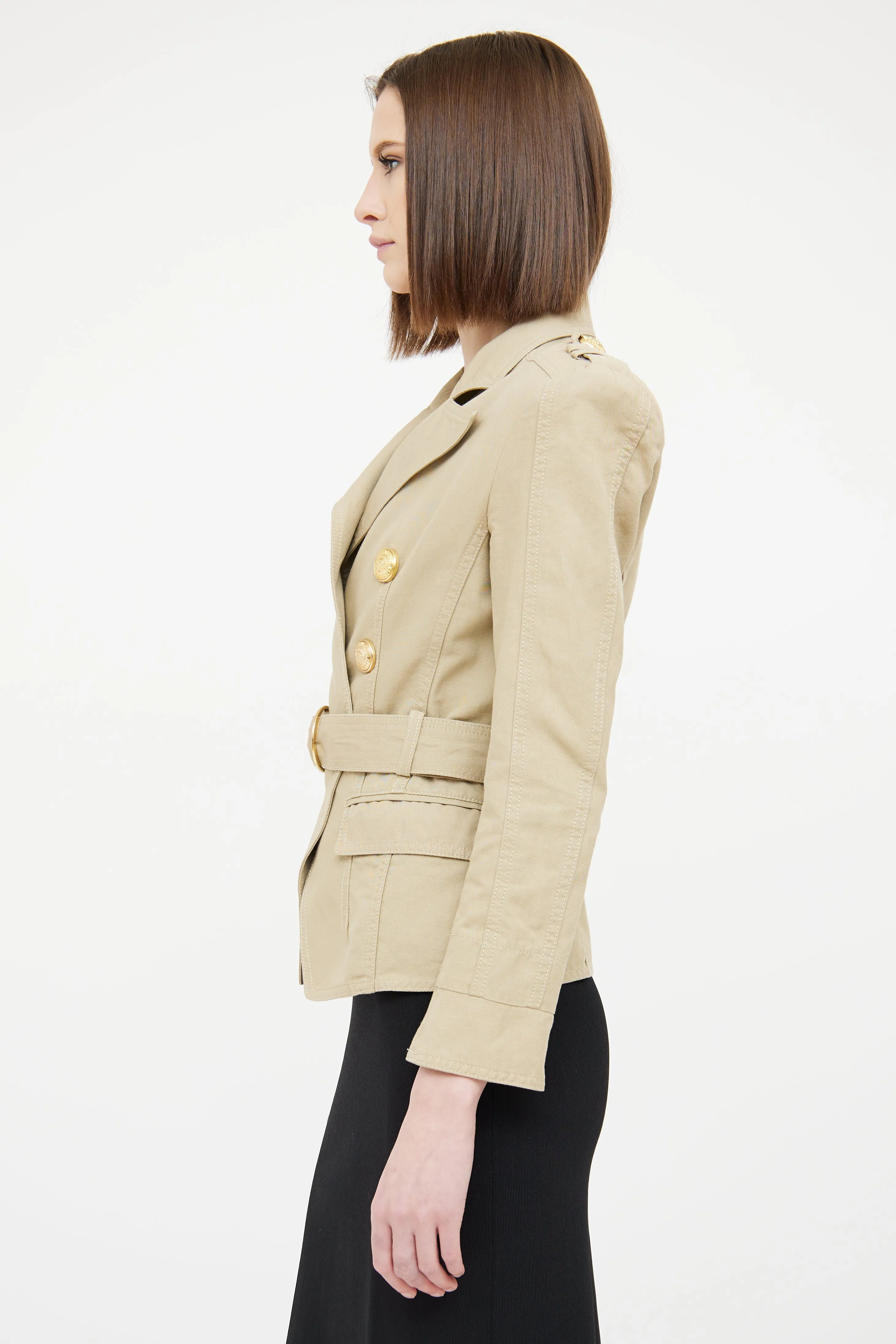 Beige Double Belted Safari Jacket
