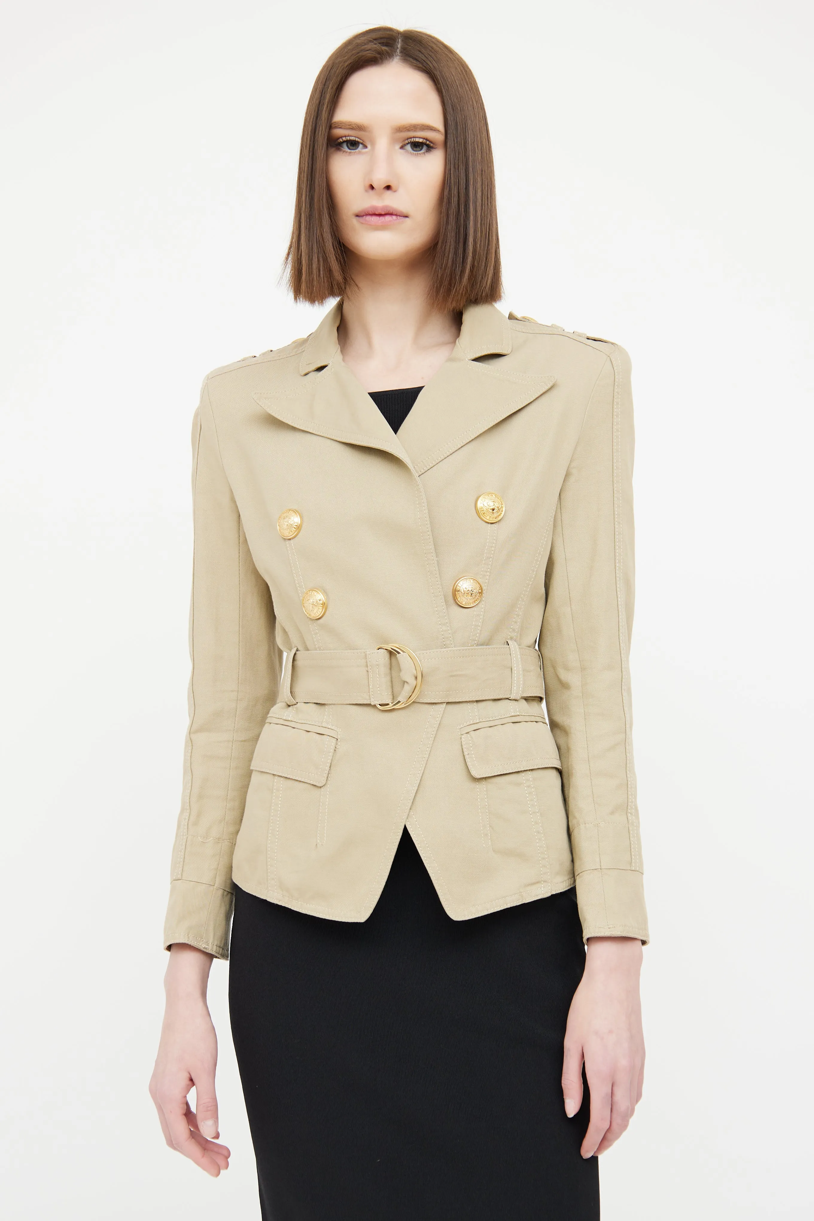 Beige Double Belted Safari Jacket