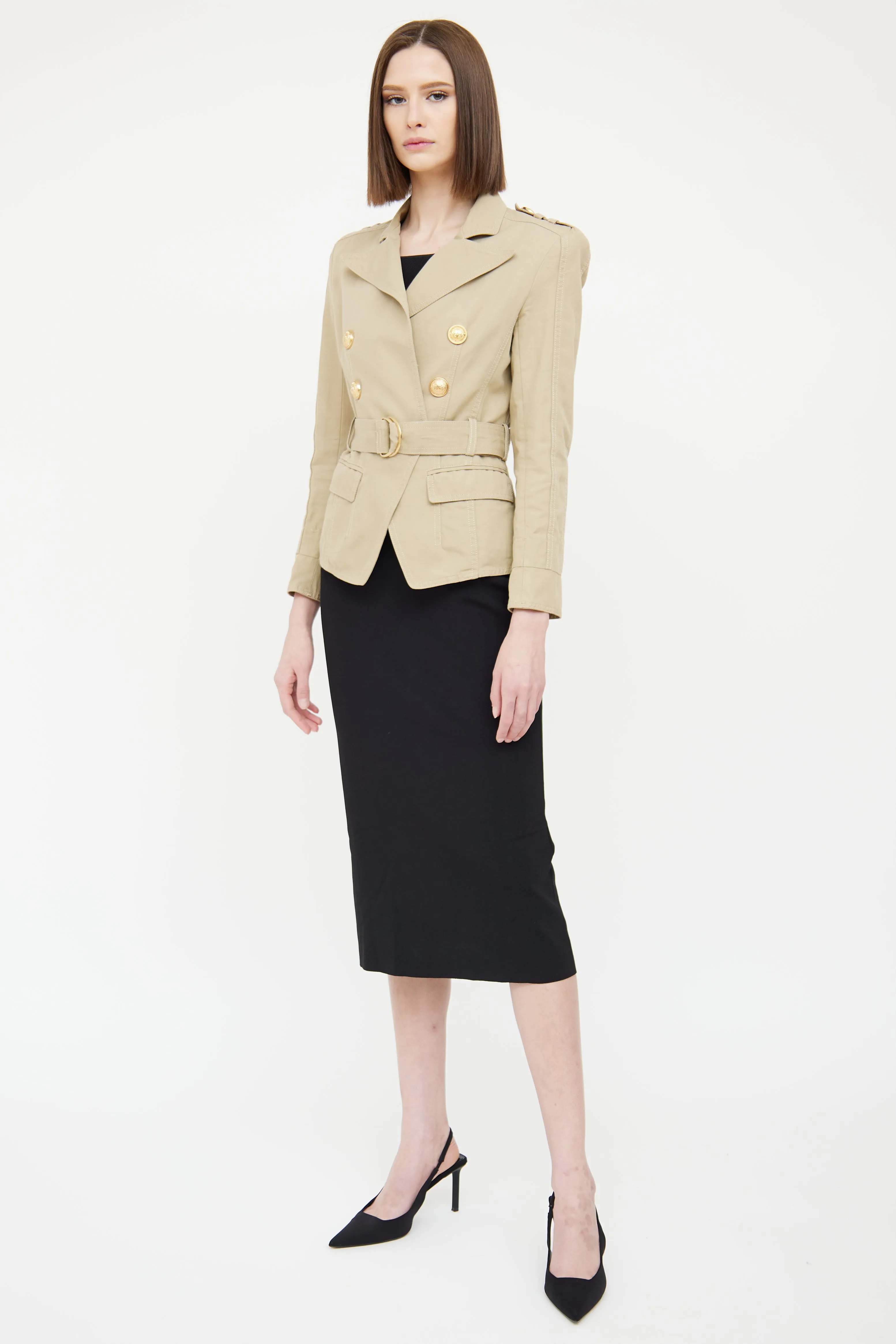 Beige Double Belted Safari Jacket
