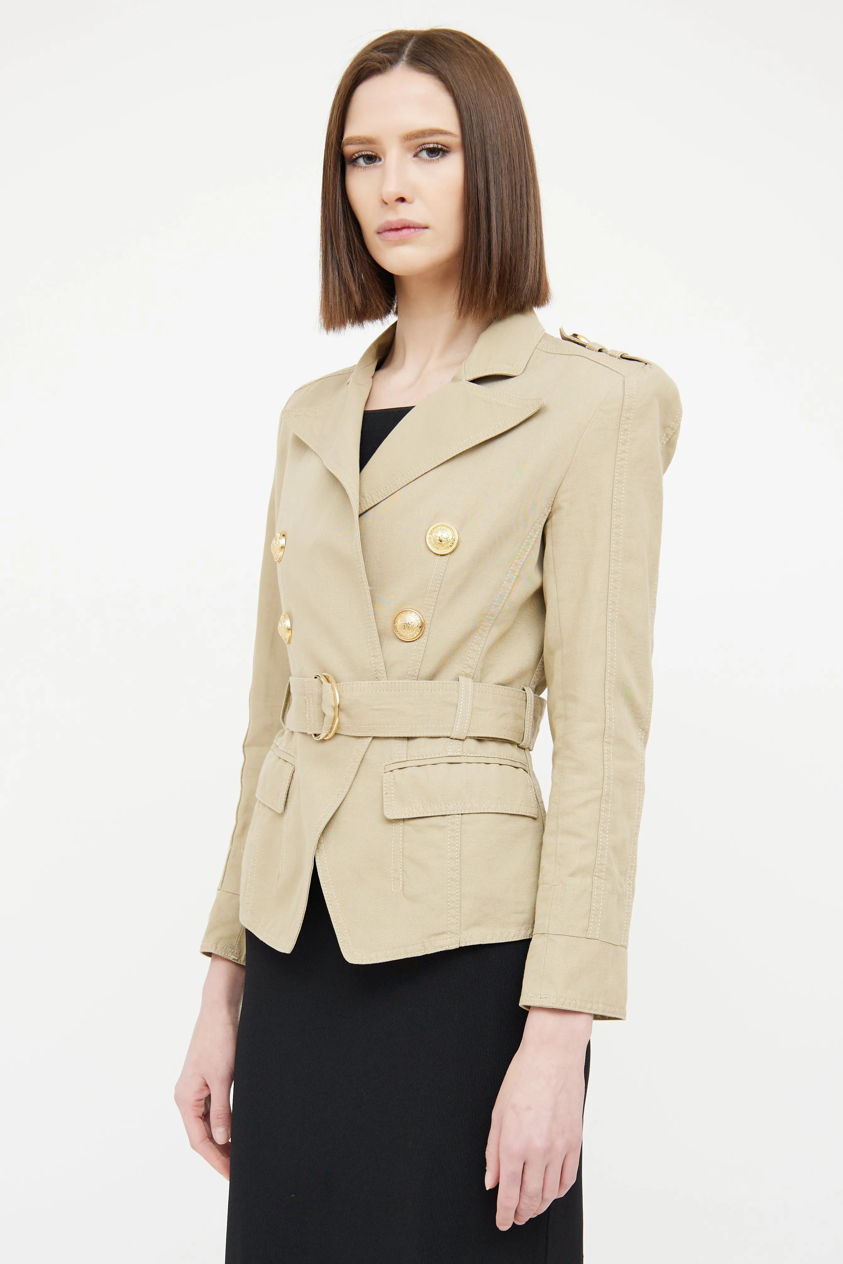 Beige Double Belted Safari Jacket