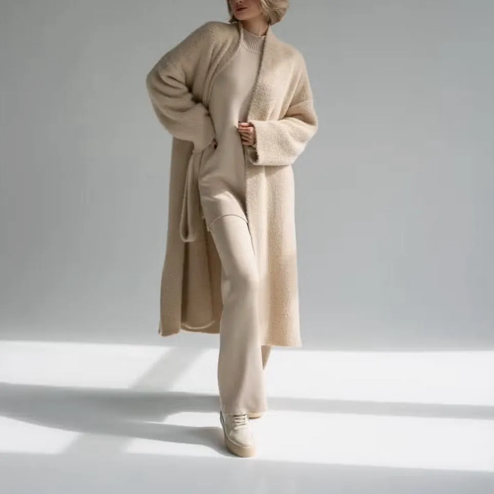 Bella Long Knitted Cardigan - Tie Front Cardigan