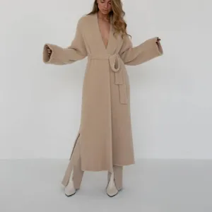 Bella Long Knitted Cardigan - Tie Front Cardigan