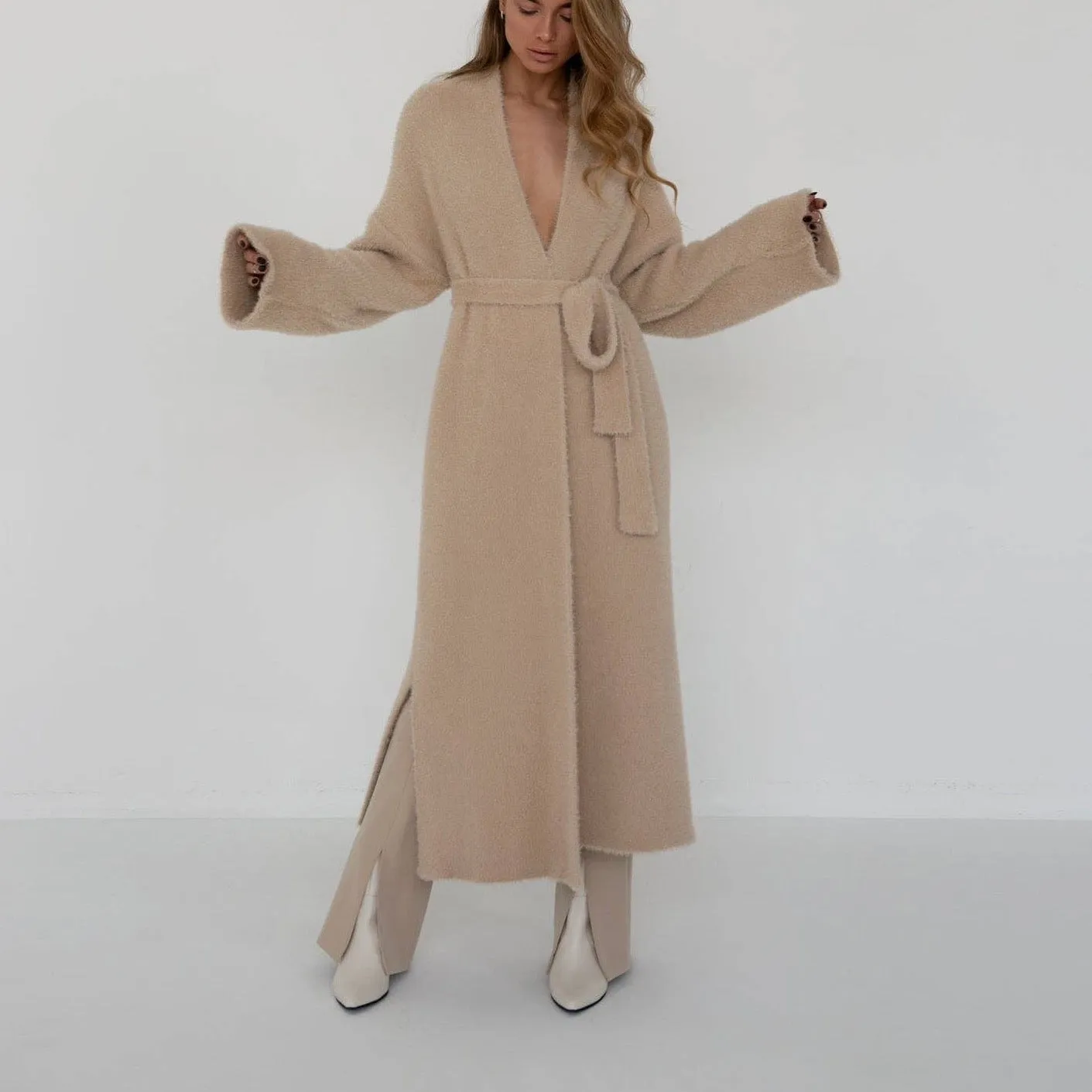 Bella Long Knitted Cardigan - Tie Front Cardigan