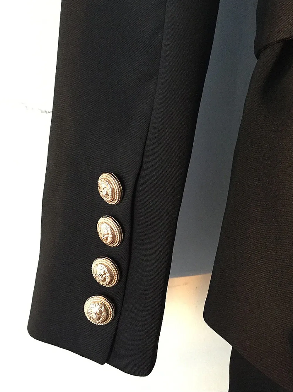 Belted Double-Breasted Crêpe Blazer in Black