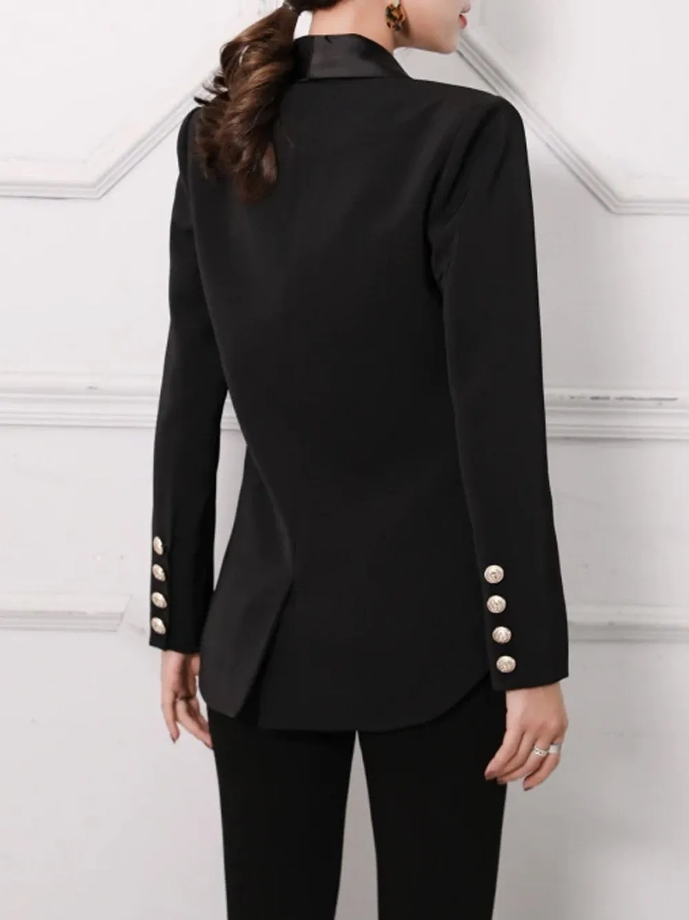 Belted Double-Breasted Crêpe Blazer in Black