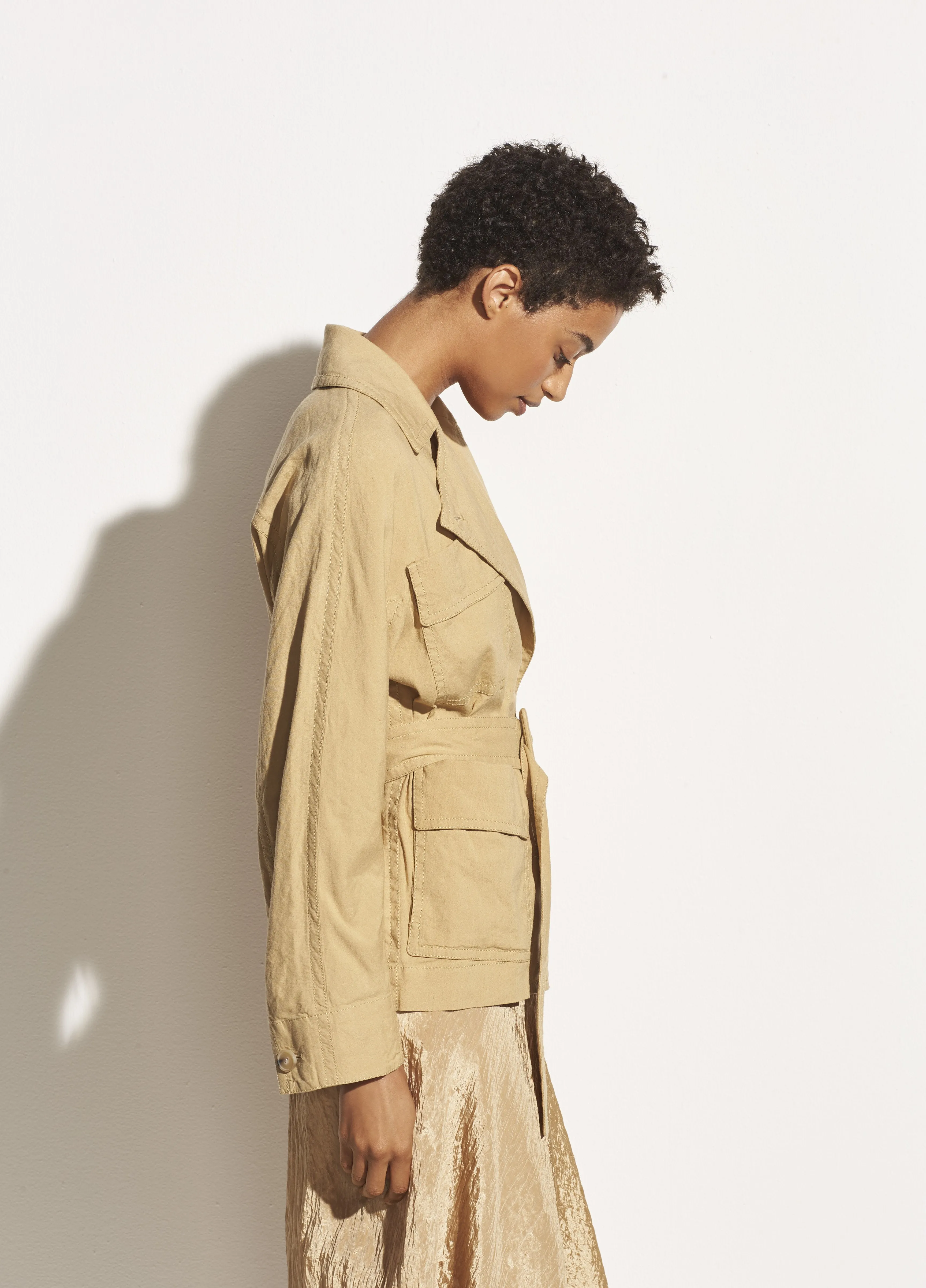 Belted Drape Jacket in Sun Khaki