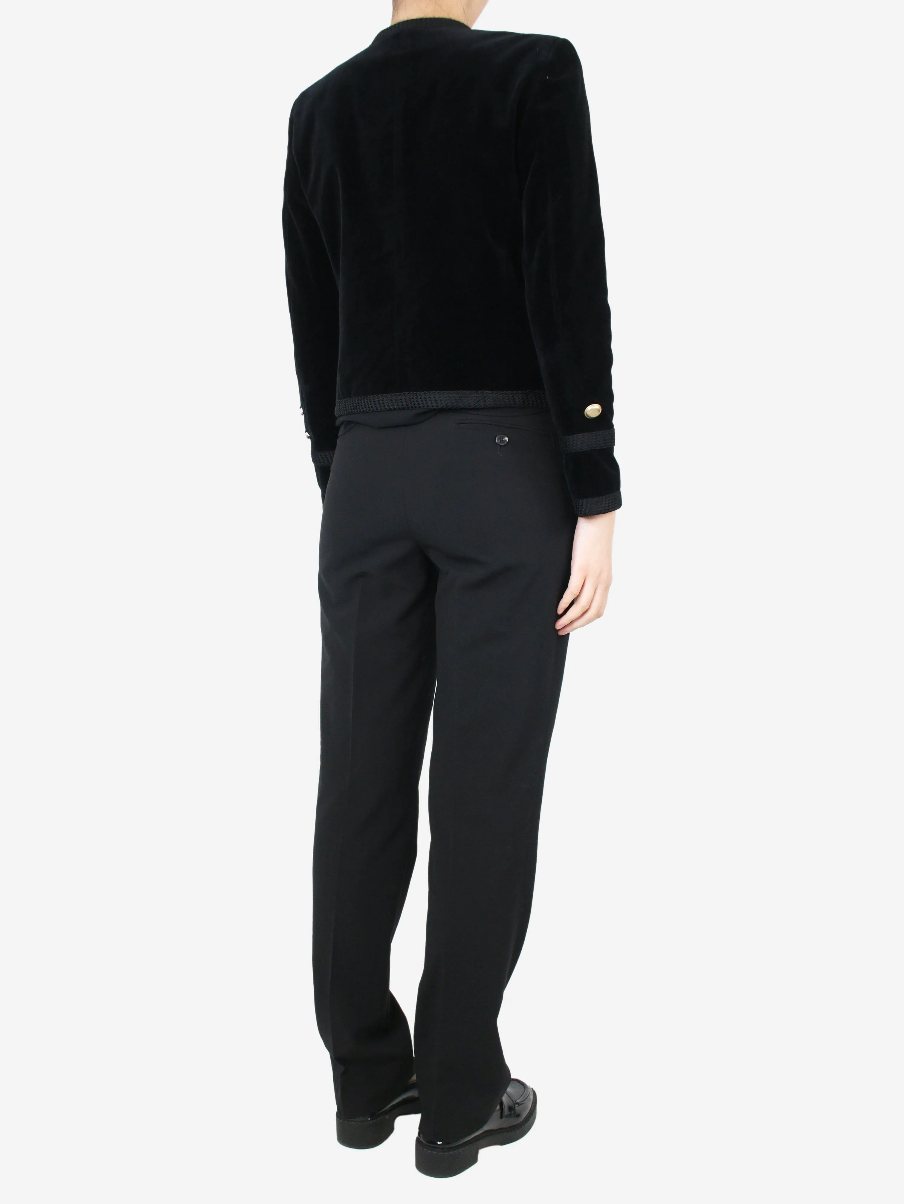 Black double-breasted velvet blazer - size UK 12
