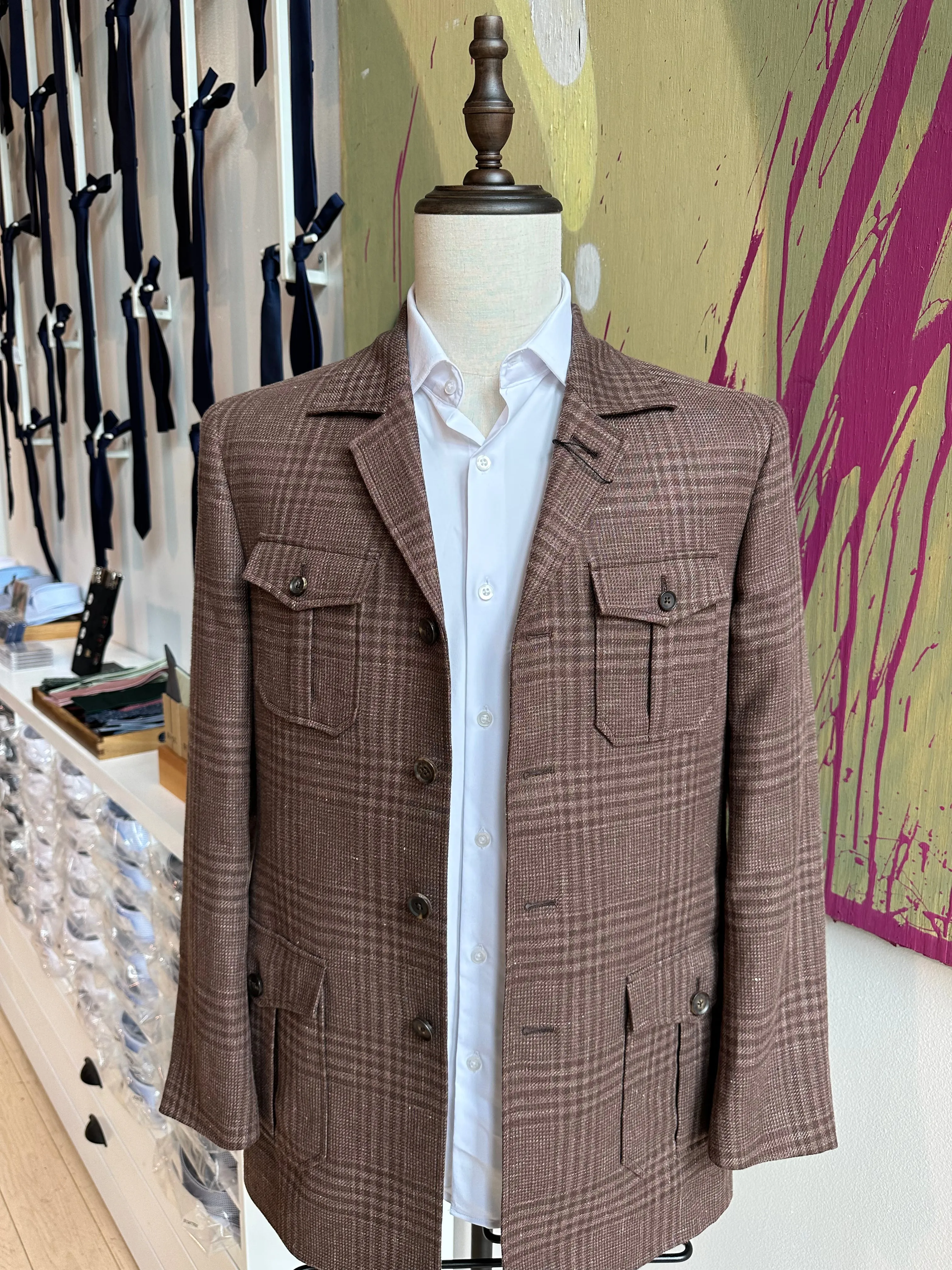 Brown Plaid Safari Jacket