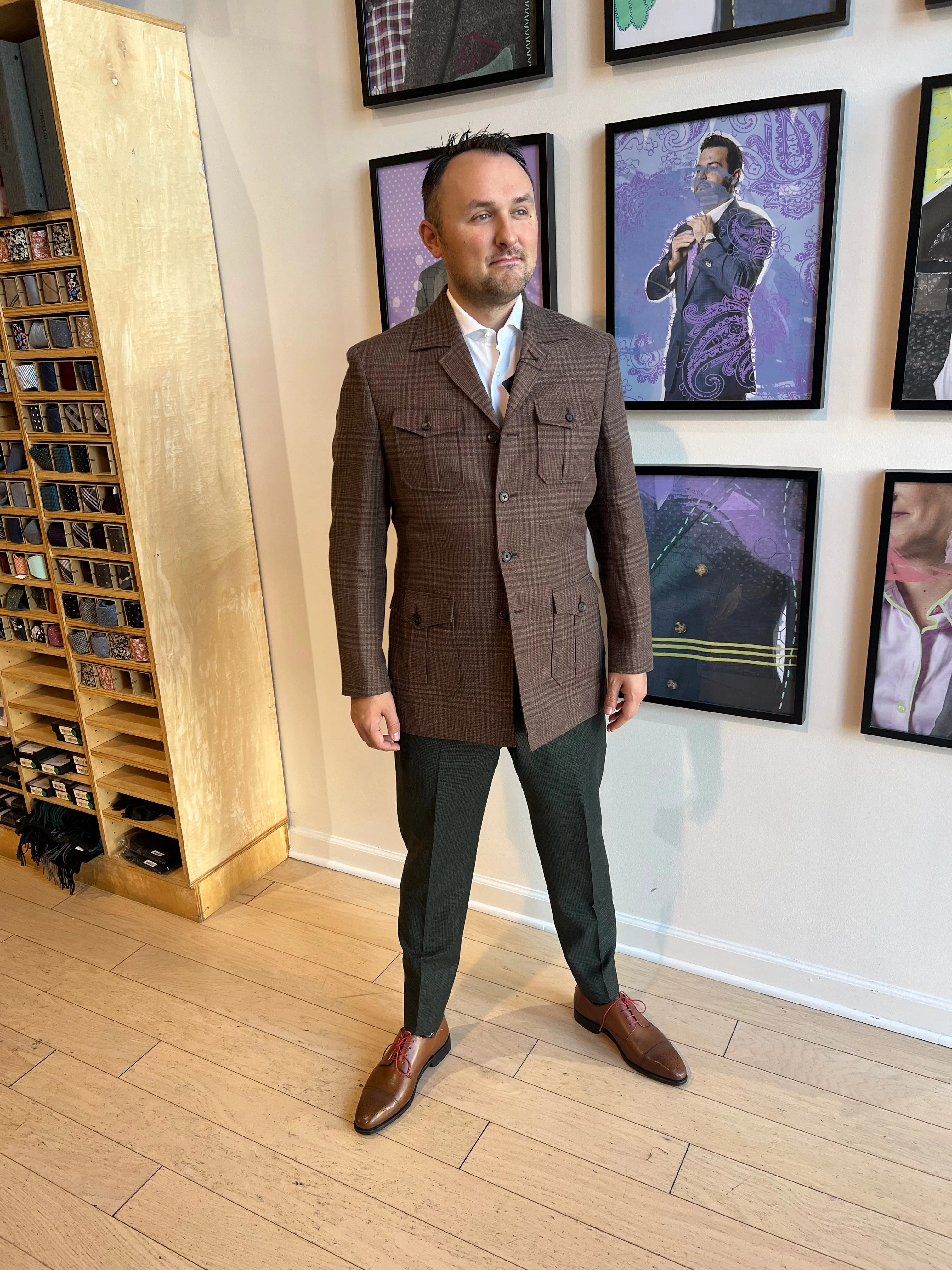Brown Plaid Safari Jacket