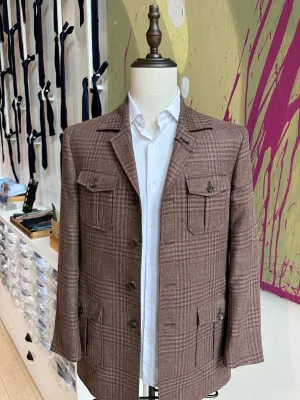 Brown Plaid Safari Jacket