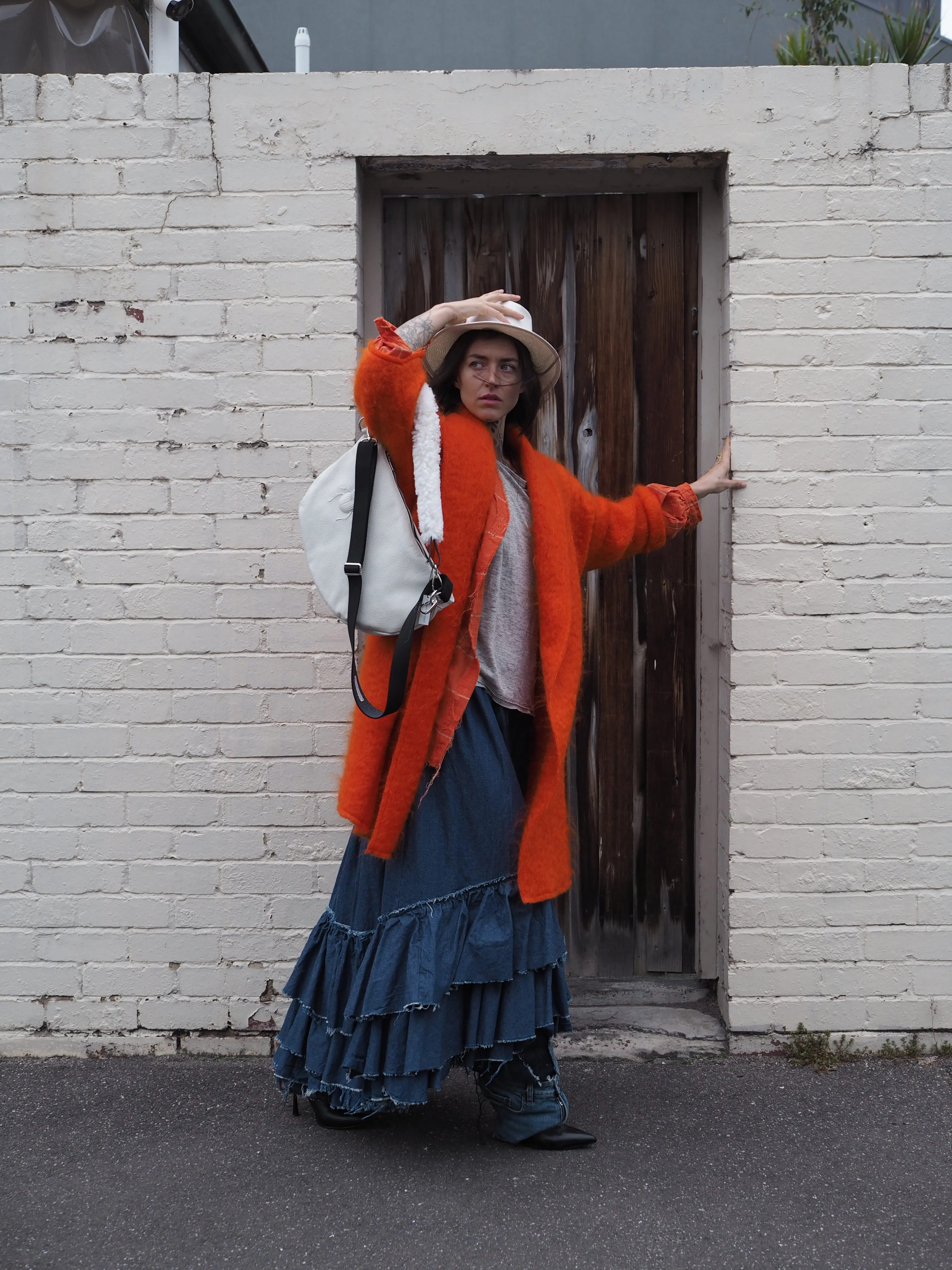 Cocoon coat (mohair) - Orange