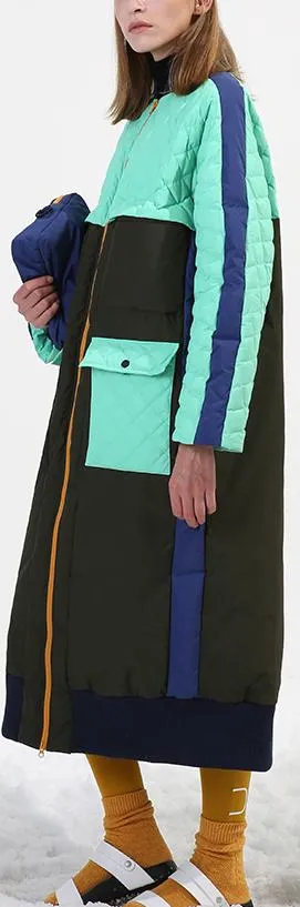 Color-Contrast Quilted Down Coat