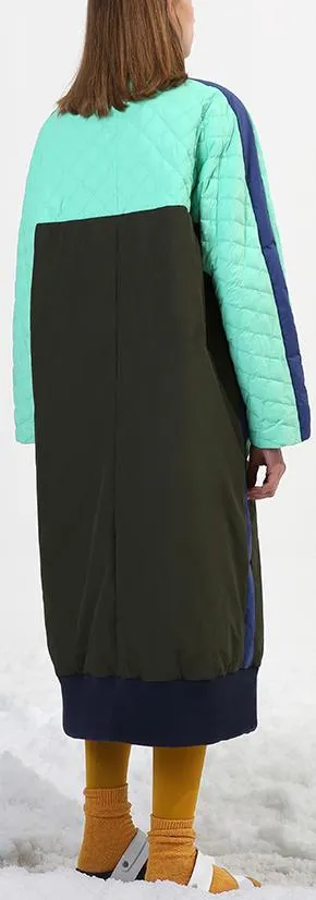 Color-Contrast Quilted Down Coat
