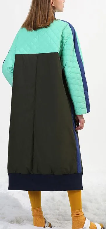 Color-Contrast Quilted Down Coat