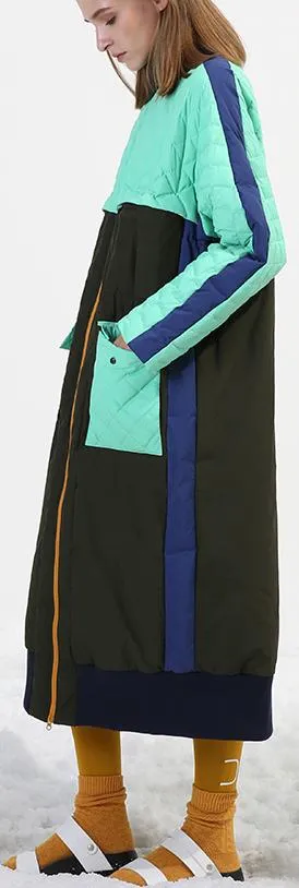Color-Contrast Quilted Down Coat