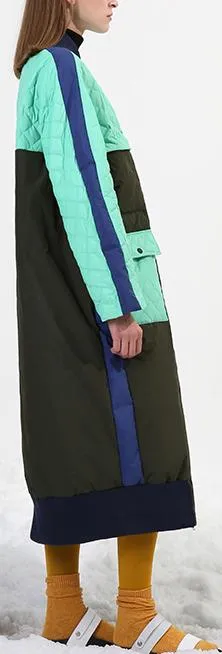 Color-Contrast Quilted Down Coat
