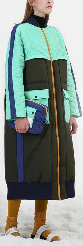 Color-Contrast Quilted Down Coat