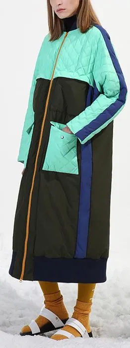 Color-Contrast Quilted Down Coat