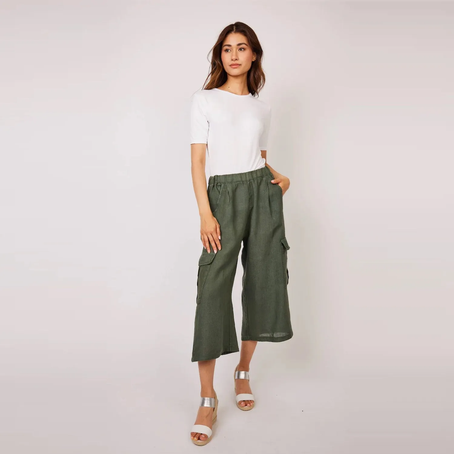 Cropped Linen Cargo Pant (Safari)