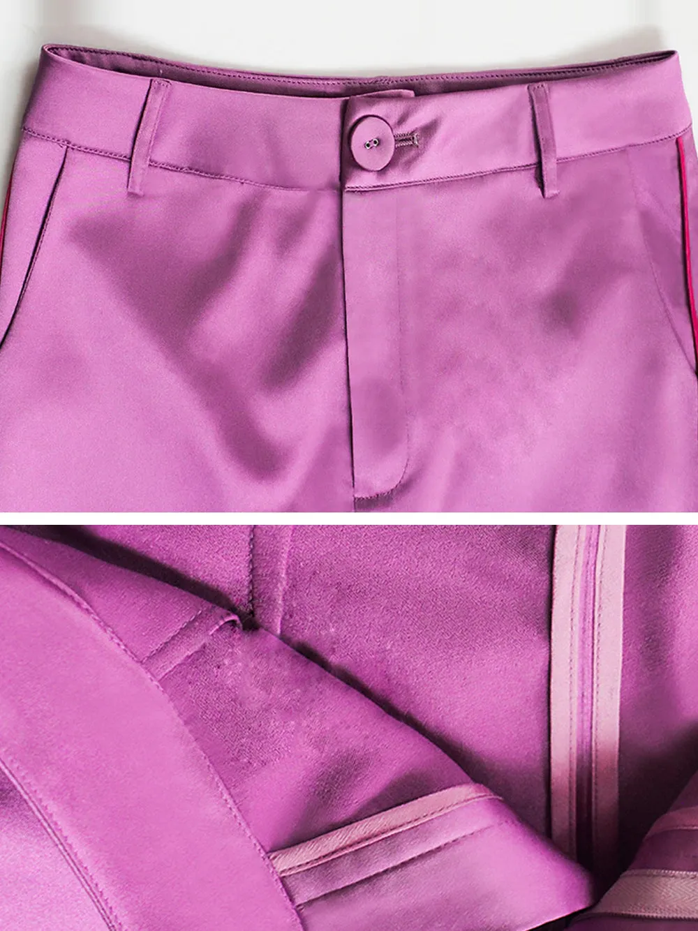 DALIDA Double-breasted Satin Blazer   Pants Matching Set in Pink