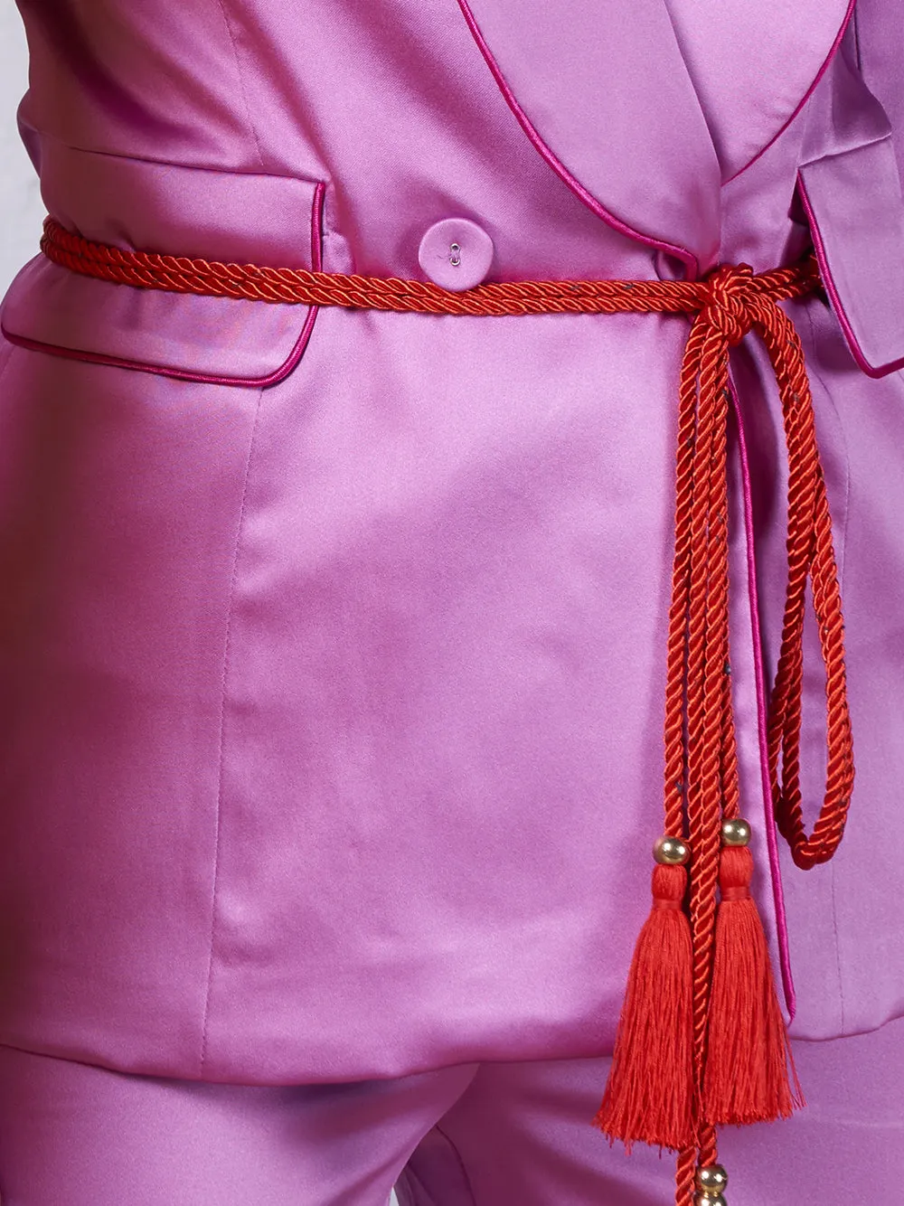 DALIDA Double-breasted Satin Blazer   Pants Matching Set in Pink