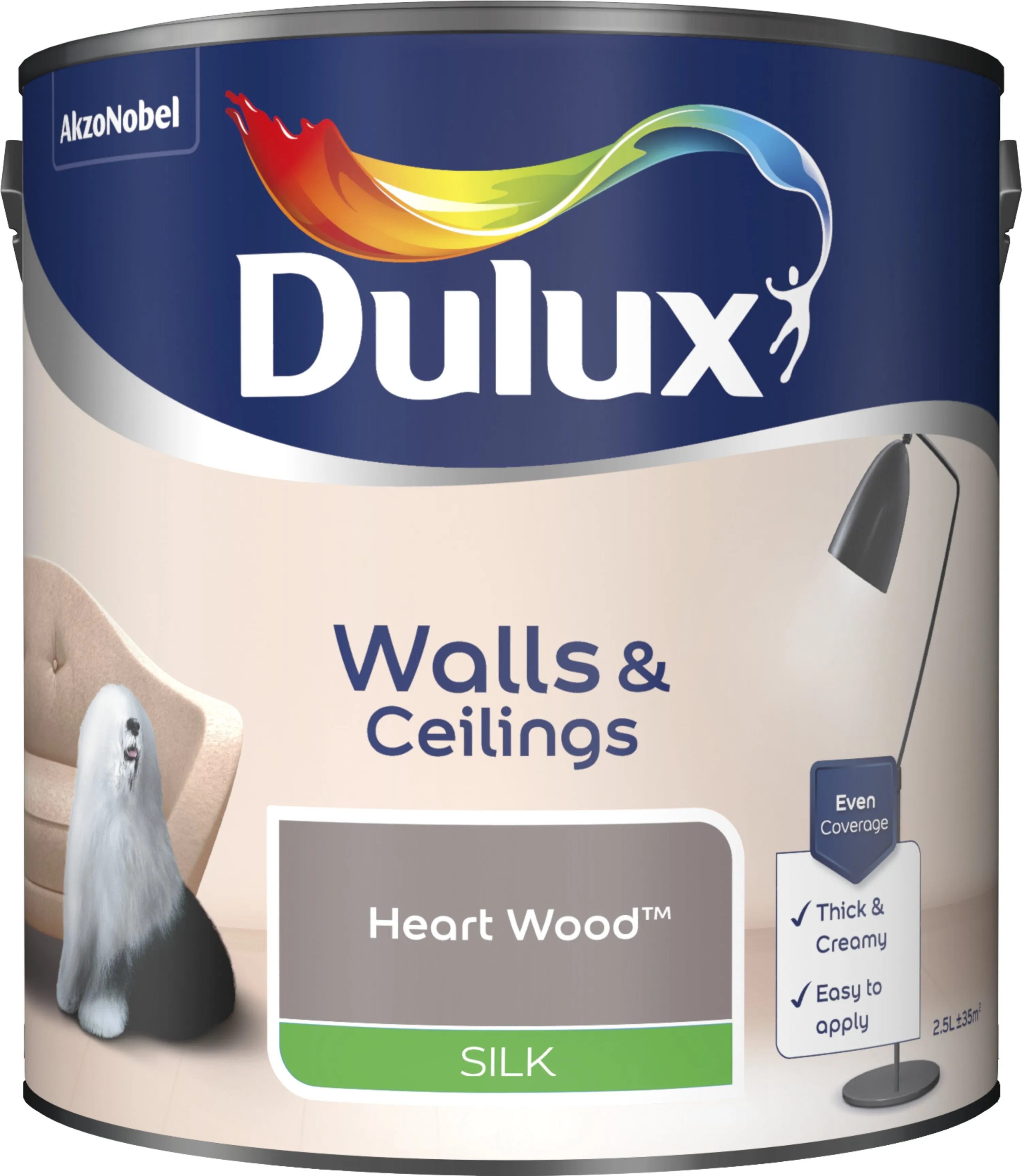 Dulux Silk Emulsion Paint For Walls And Ceilings - Heart Wood 2.5L