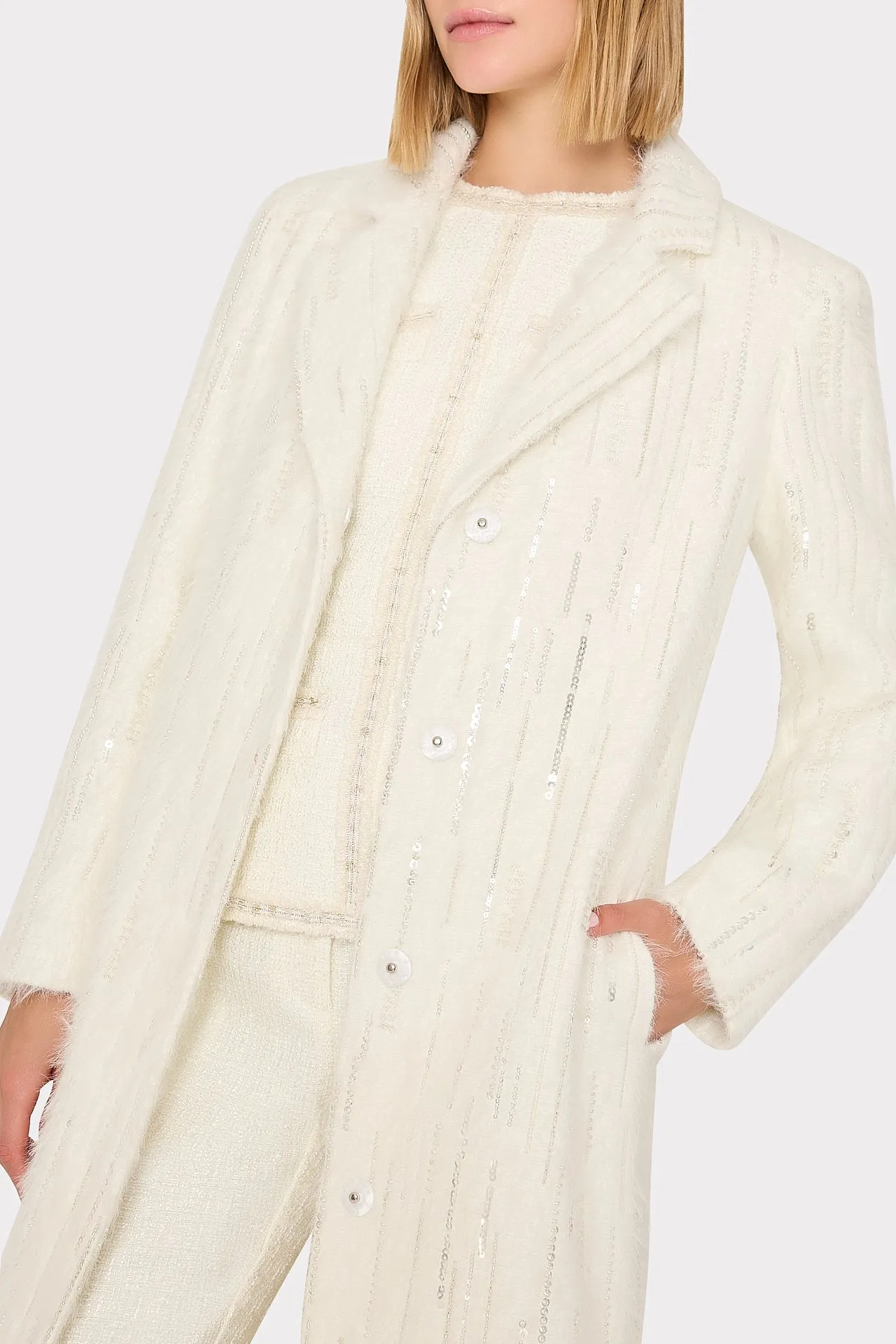 Embellished Faux Mohair Coat