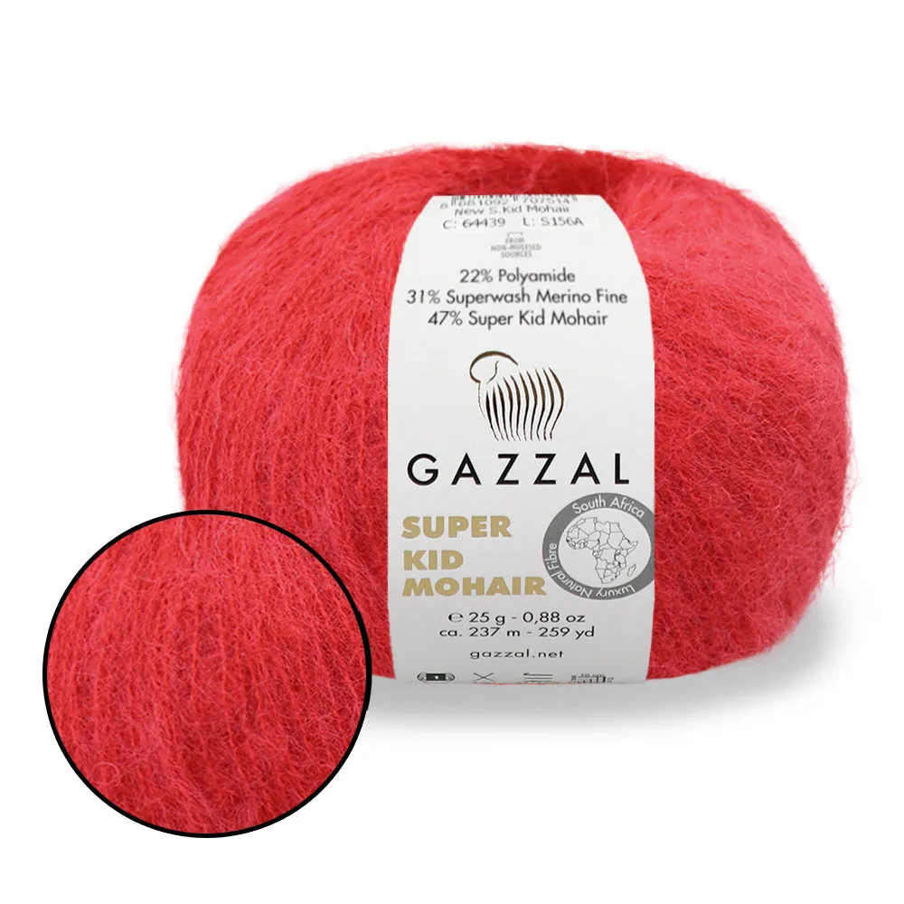 Gazzal Super Kid Mohair, Natural Mohair Yarn, 20 Colors, 0.88 oz / 259 yards