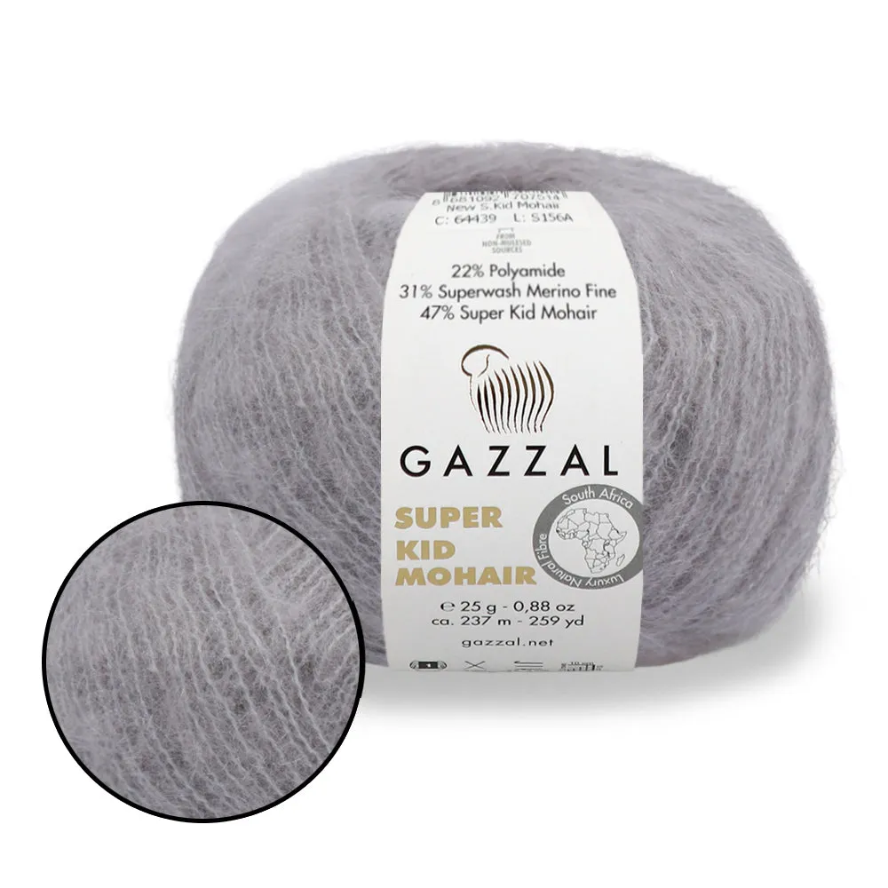 Gazzal Super Kid Mohair, Natural Mohair Yarn, 20 Colors, 0.88 oz / 259 yards