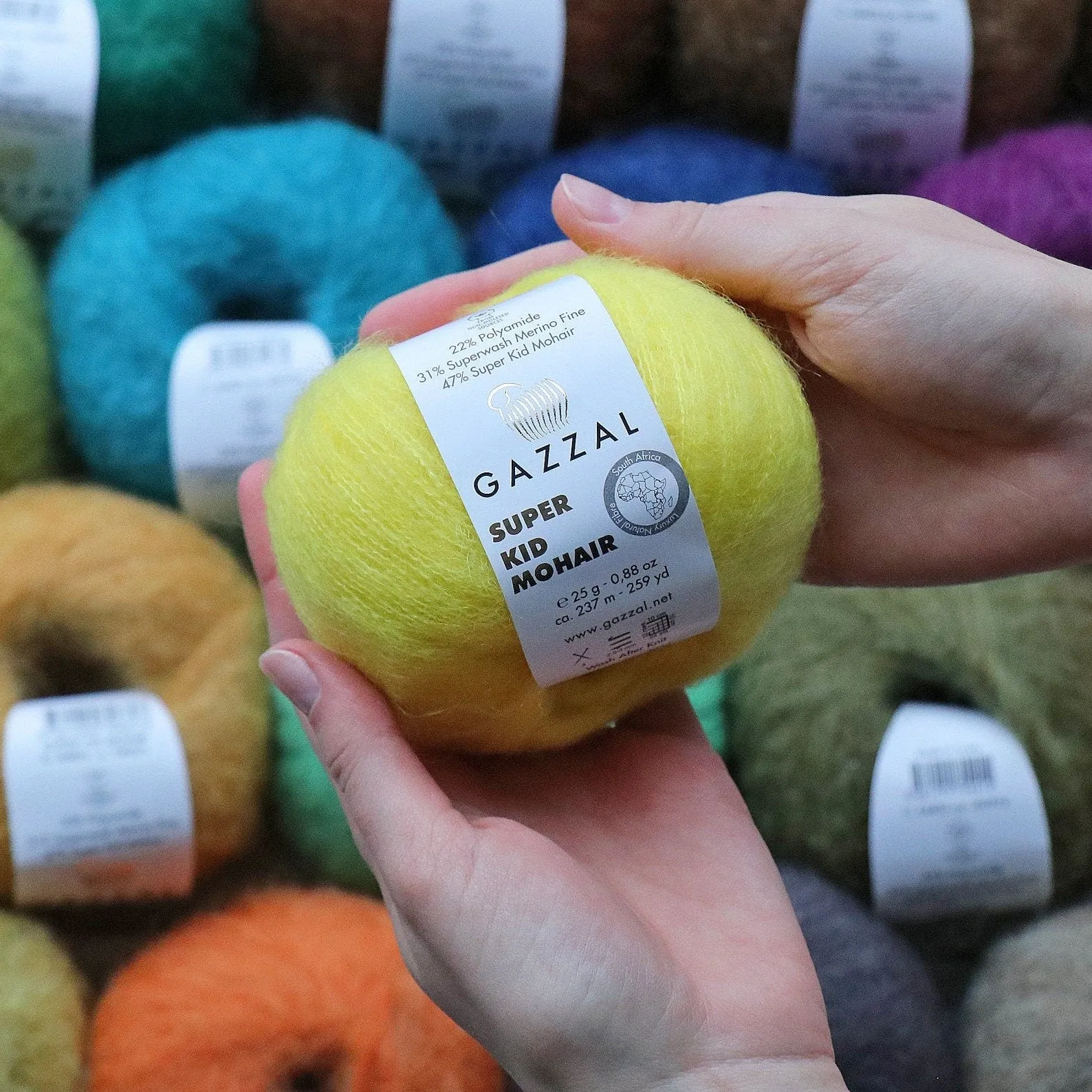 Gazzal Super Kid Mohair, Natural Mohair Yarn, 20 Colors, 0.88 oz / 259 yards
