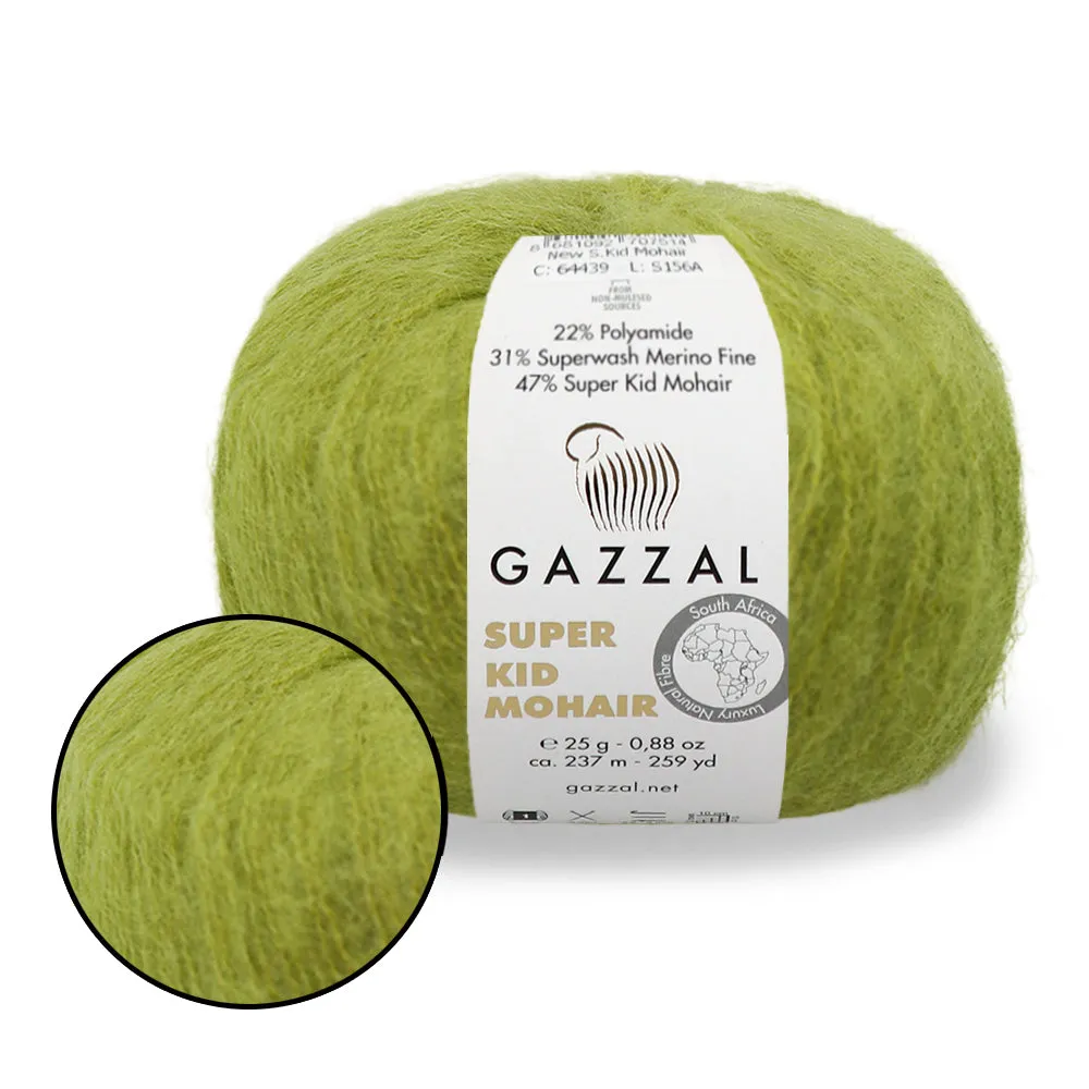 Gazzal Super Kid Mohair, Natural Mohair Yarn, 20 Colors, 0.88 oz / 259 yards