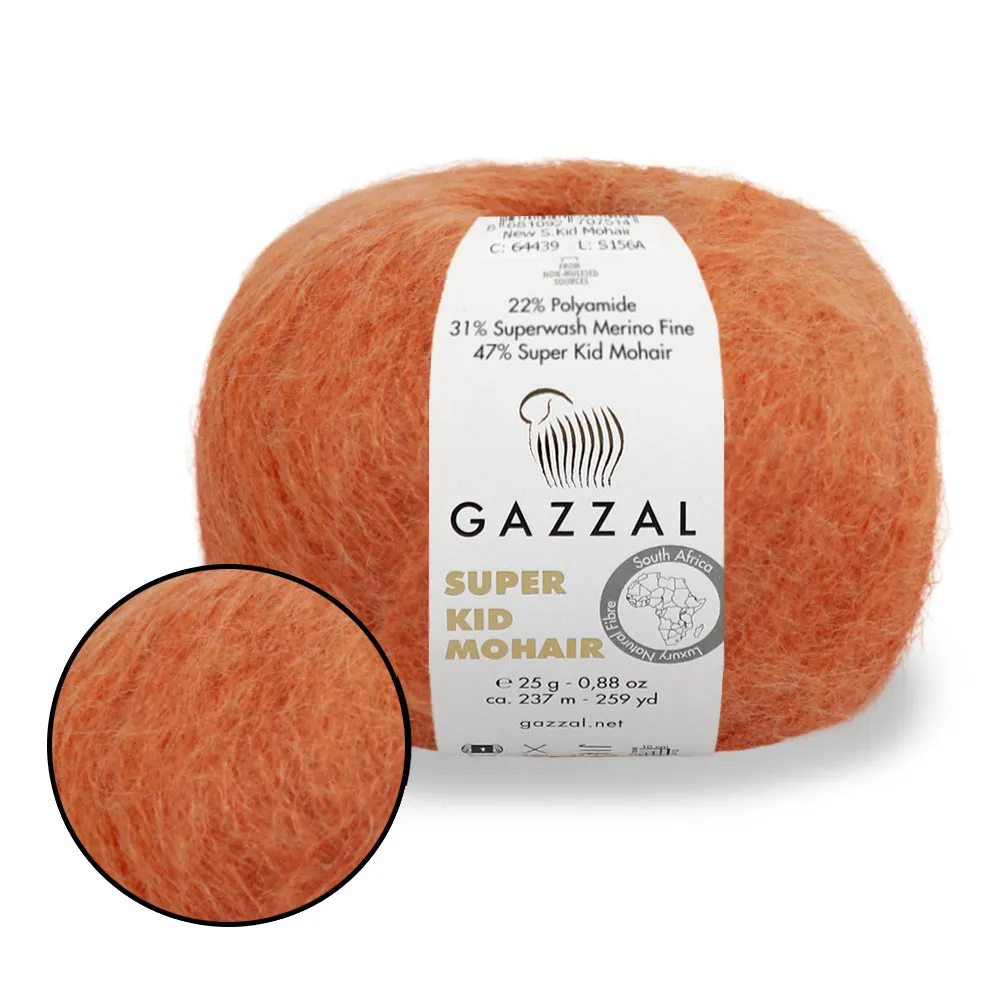Gazzal Super Kid Mohair, Natural Mohair Yarn, 20 Colors, 0.88 oz / 259 yards