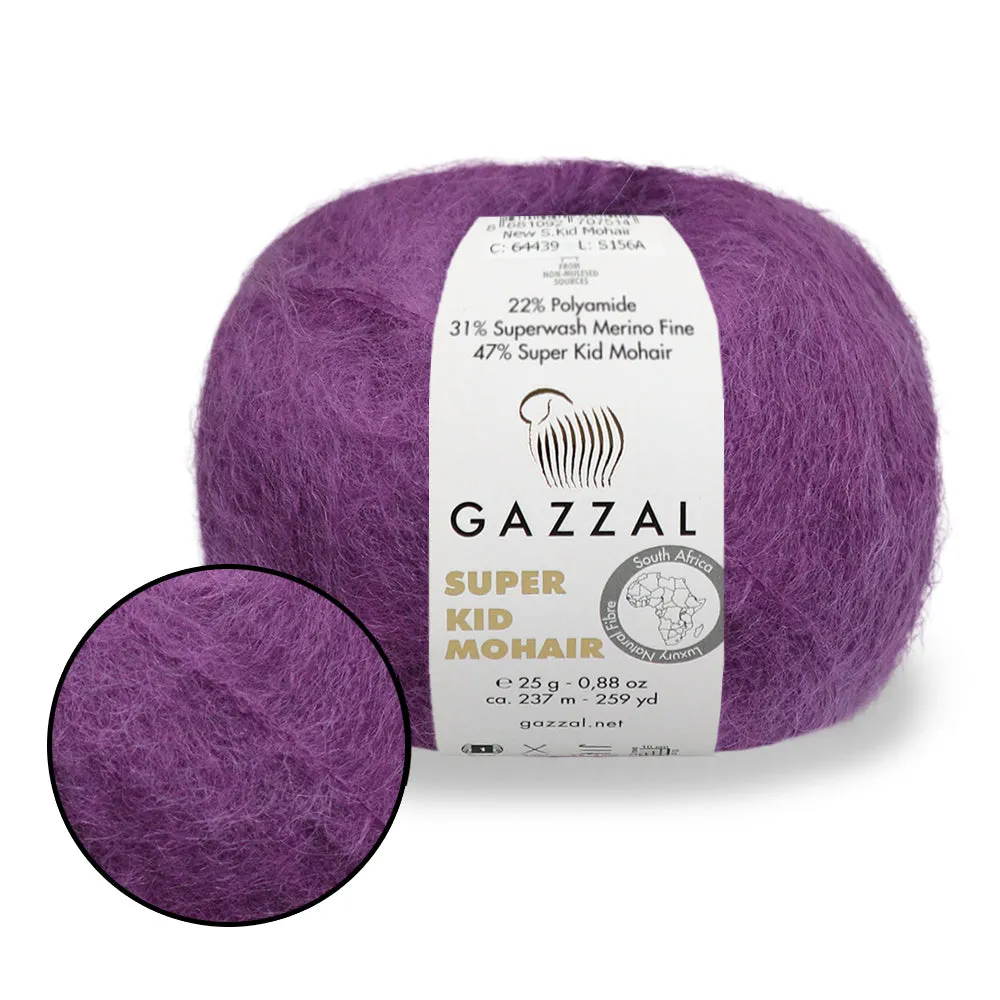 Gazzal Super Kid Mohair, Natural Mohair Yarn, 20 Colors, 0.88 oz / 259 yards