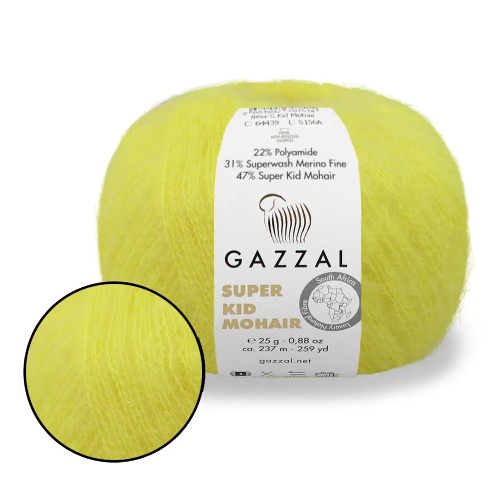 Gazzal Super Kid Mohair, Natural Mohair Yarn, 20 Colors, 0.88 oz / 259 yards