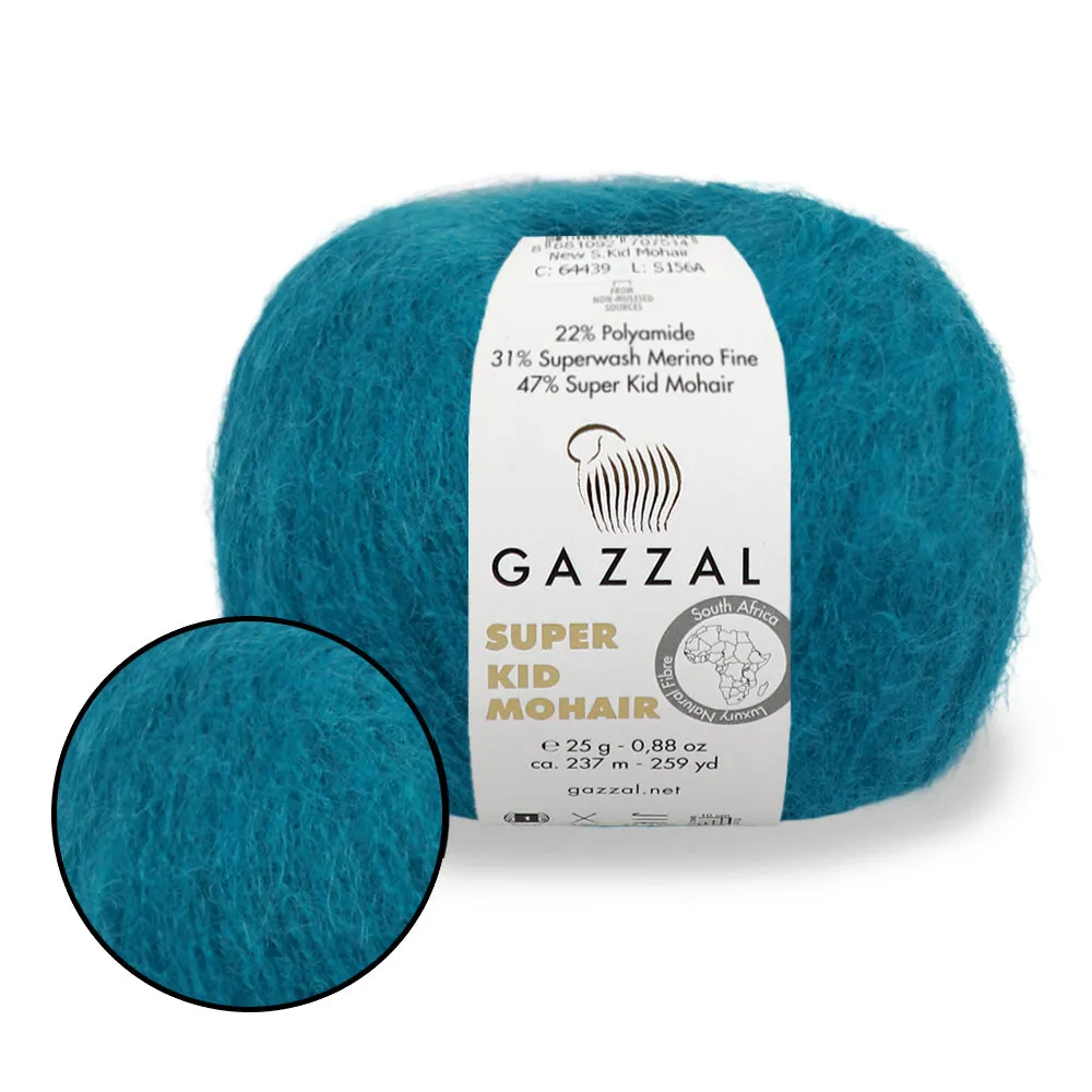 Gazzal Super Kid Mohair, Natural Mohair Yarn, 20 Colors, 0.88 oz / 259 yards
