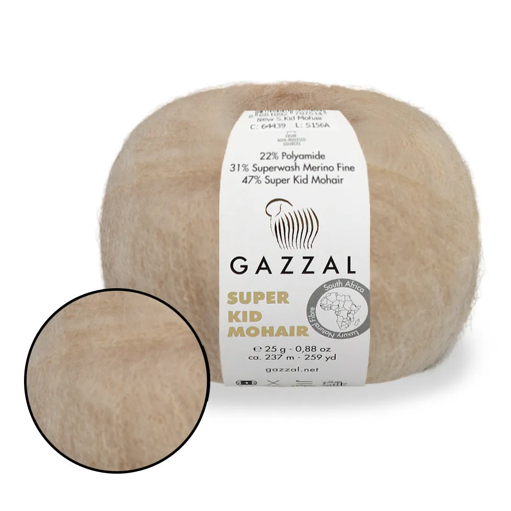 Gazzal Super Kid Mohair, Natural Mohair Yarn, 20 Colors, 0.88 oz / 259 yards