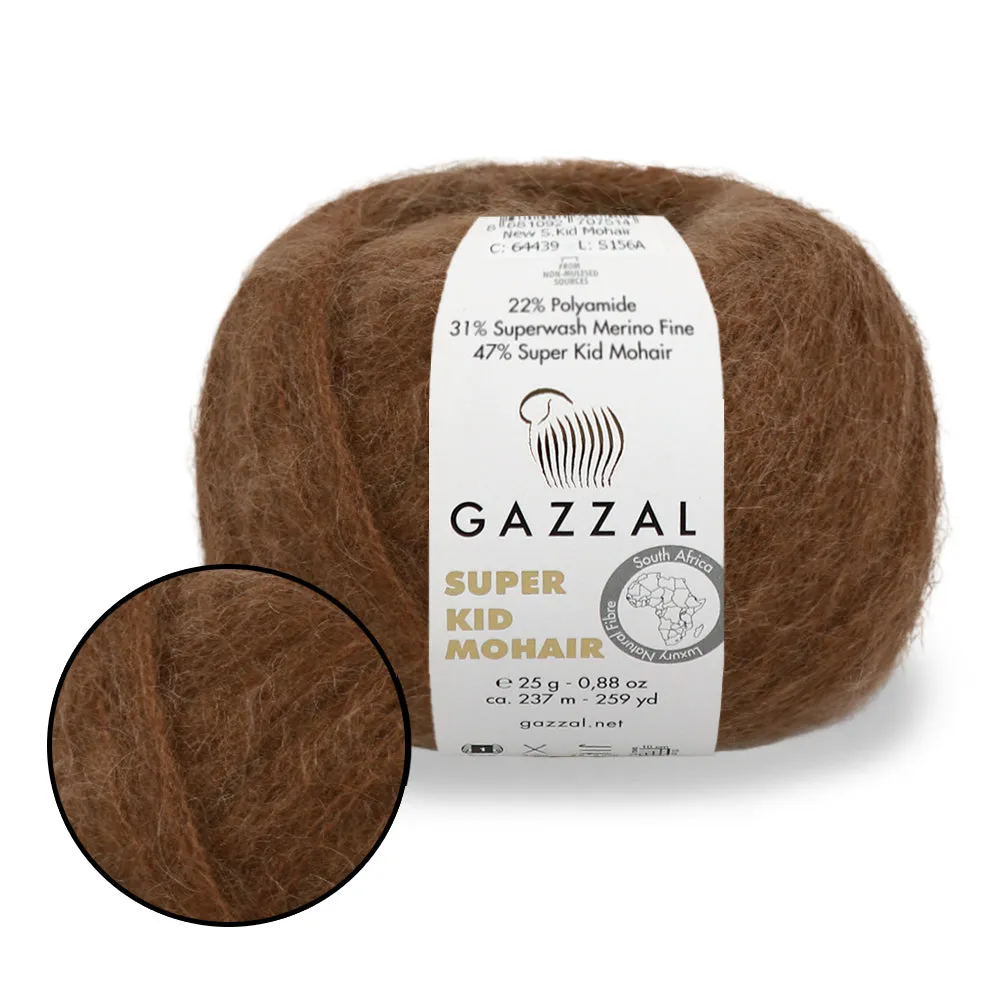Gazzal Super Kid Mohair, Natural Mohair Yarn, 20 Colors, 0.88 oz / 259 yards