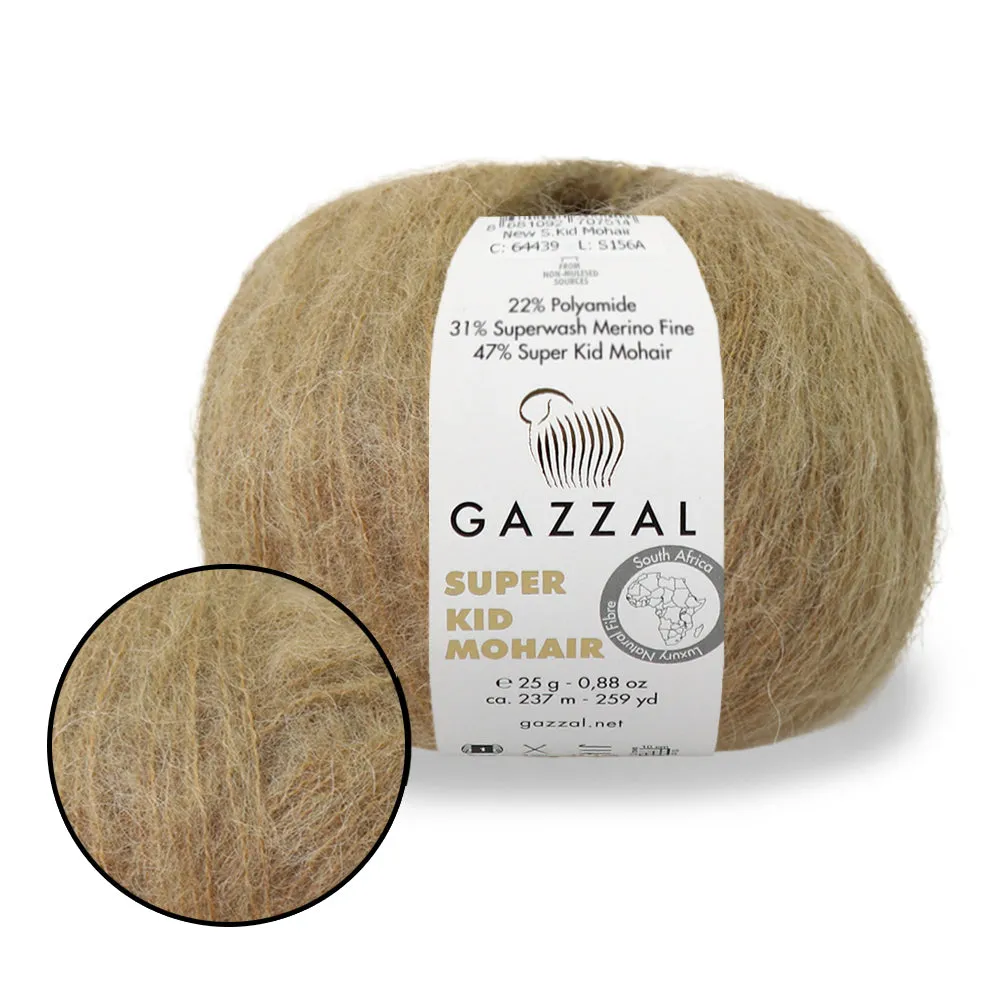 Gazzal Super Kid Mohair, Natural Mohair Yarn, 20 Colors, 0.88 oz / 259 yards