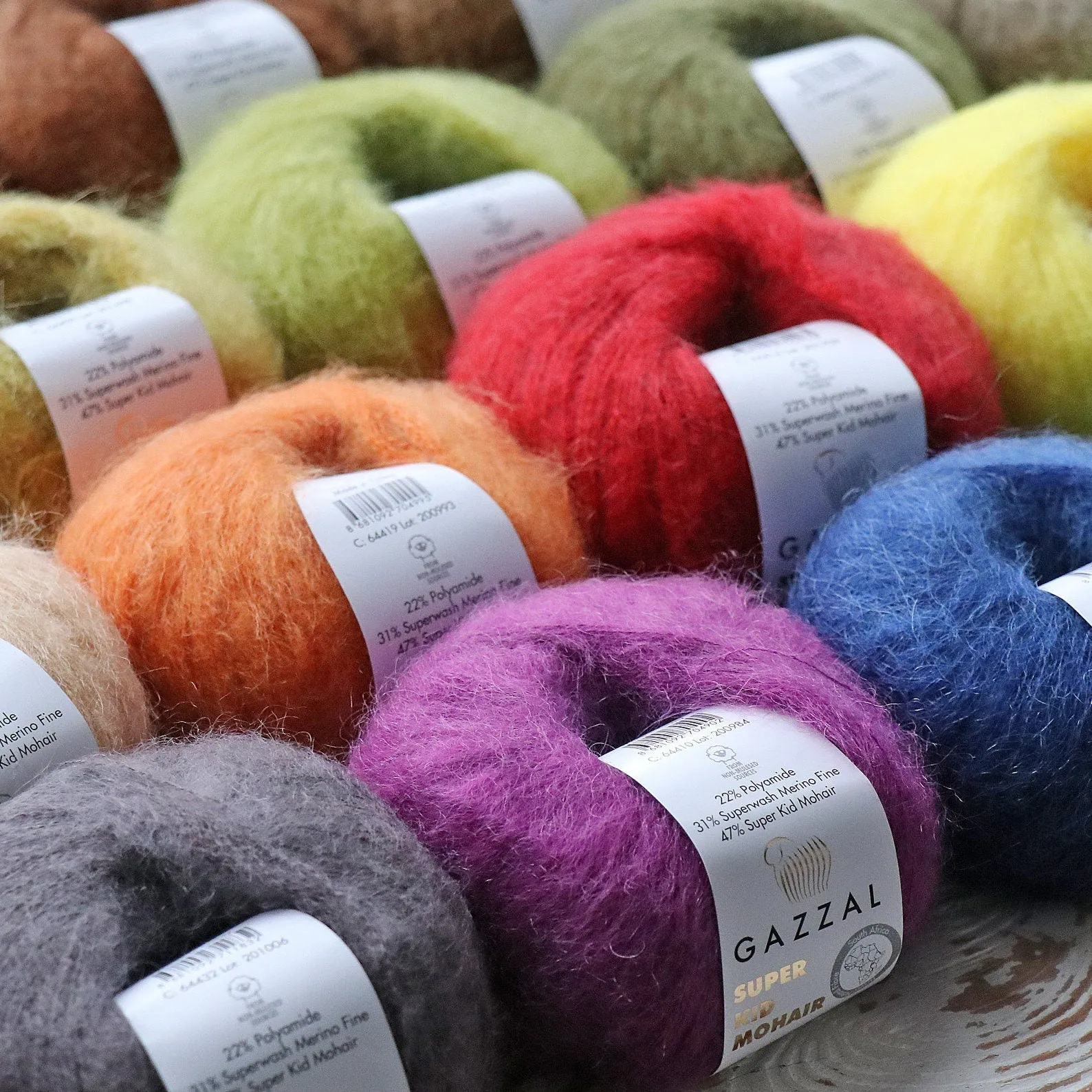 Gazzal Super Kid Mohair, Natural Mohair Yarn, 20 Colors, 0.88 oz / 259 yards